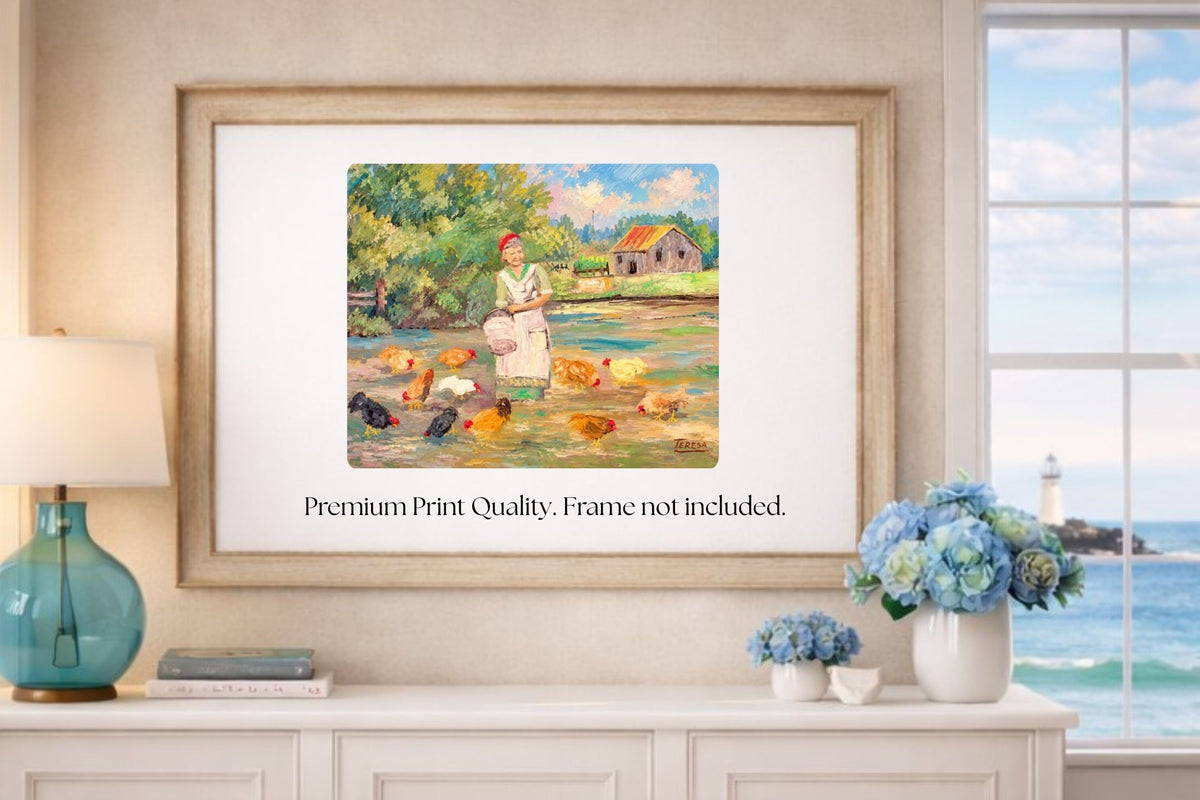 Feeding the Chickens-Animal-Giclee Prints, Canvas, Wood, or Metal Art