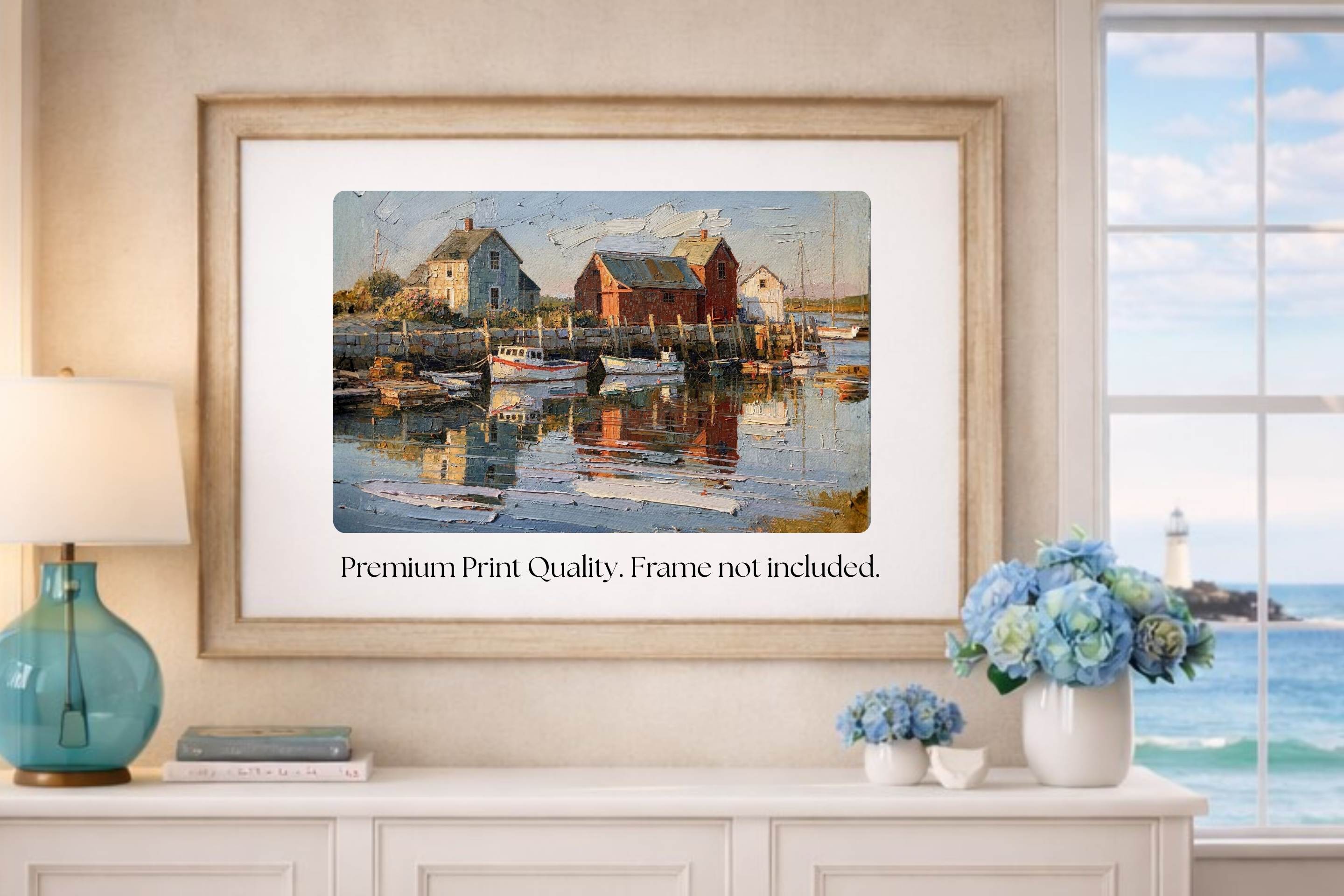 New England Boating| Coastal Homes and Ships Art| Giclee Paper- Wood- Metal- Canvas