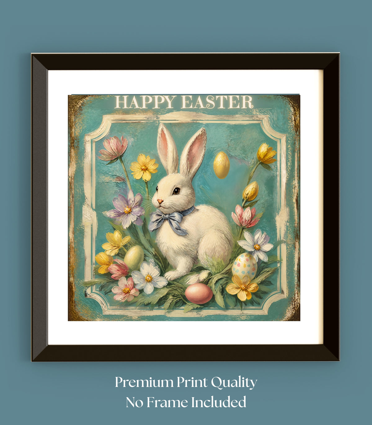 Happy Easter Bunny Art| Vintage Style Midcentury Flower Design| Giclee Paper- Wood- Metal- Canvas