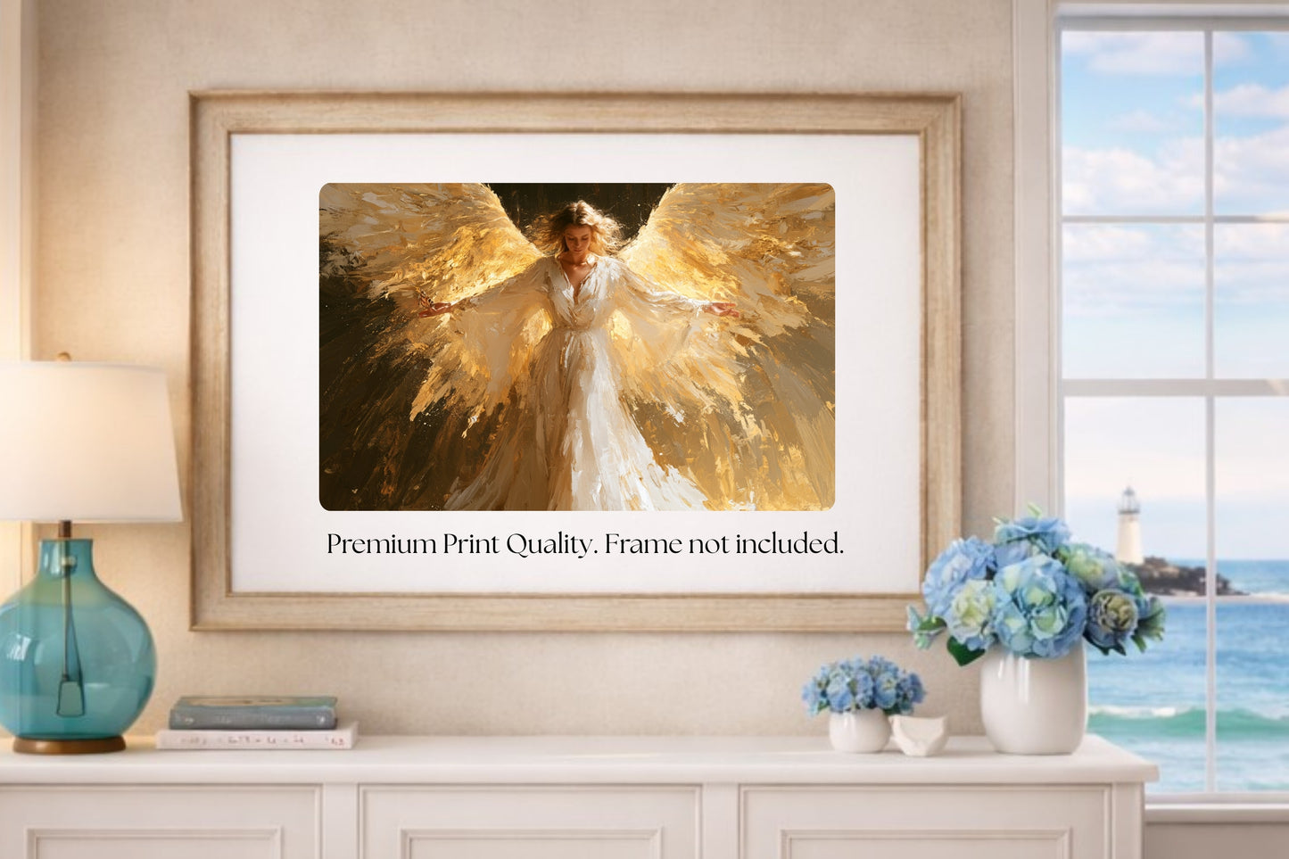 Wrapped In His Light | Angel Art | Christian Wall Decor | Heavenly Angel Print | Spiritual Art