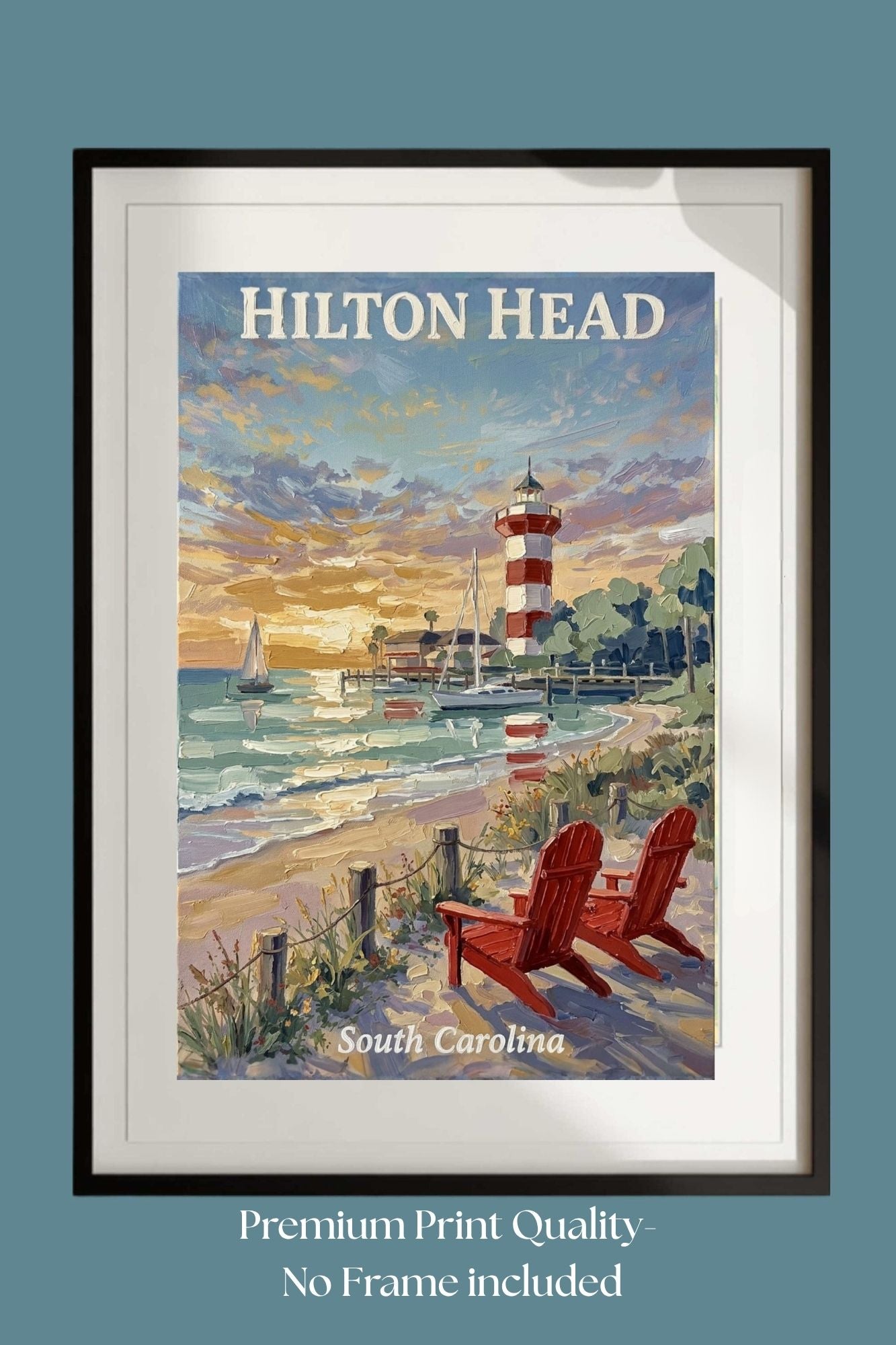 Hilton Head Sunset at Harbour Town Lighthouse | Ocean Print| Beach Art| Travel Poster| Giclee Paper- Wood- Metal- Canvas