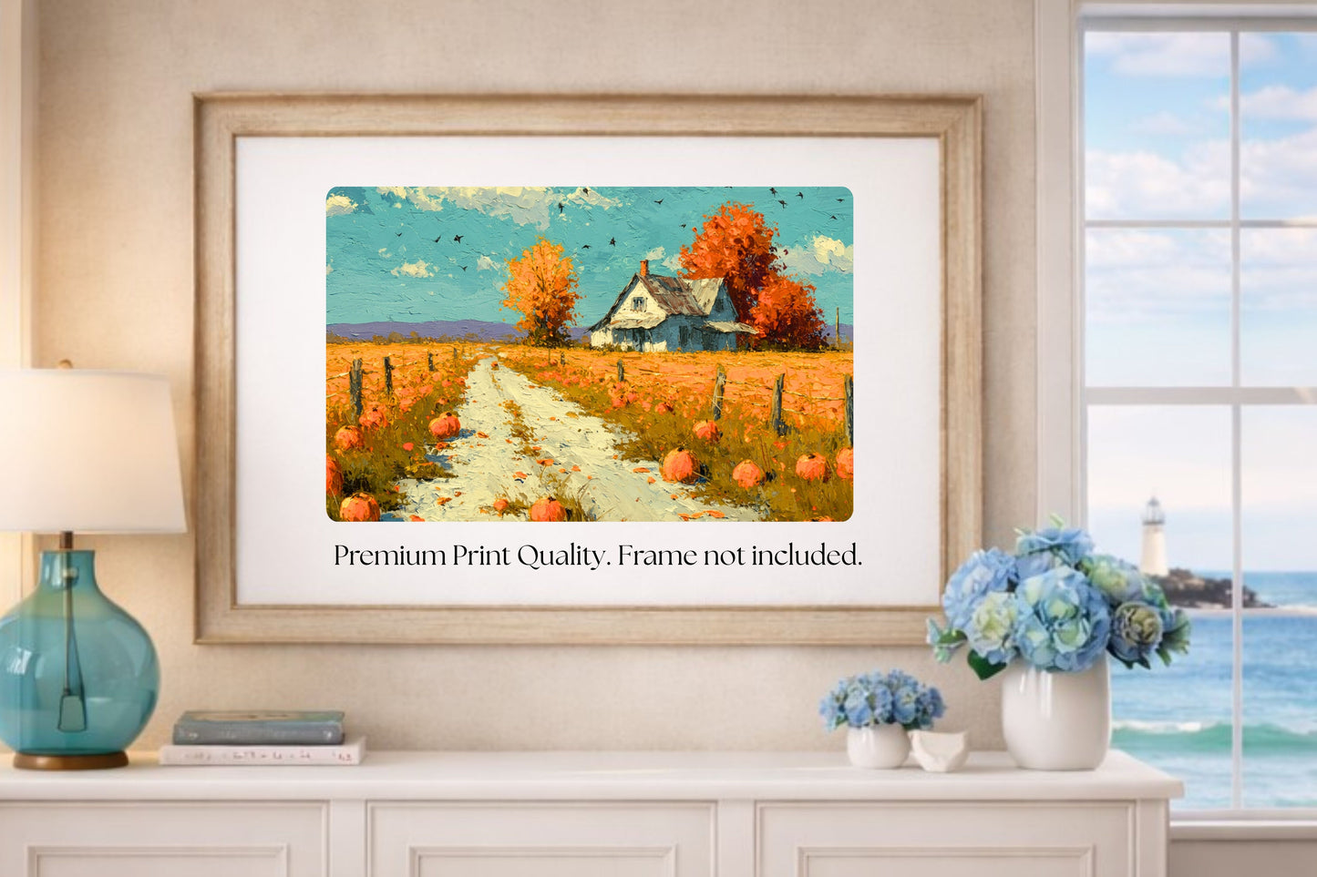 Autumn Farm Road | Fall Farmhouse Landscape Art | Pumpkin Patch Decor | Giclee Paper • Wood • Metal • Canvas