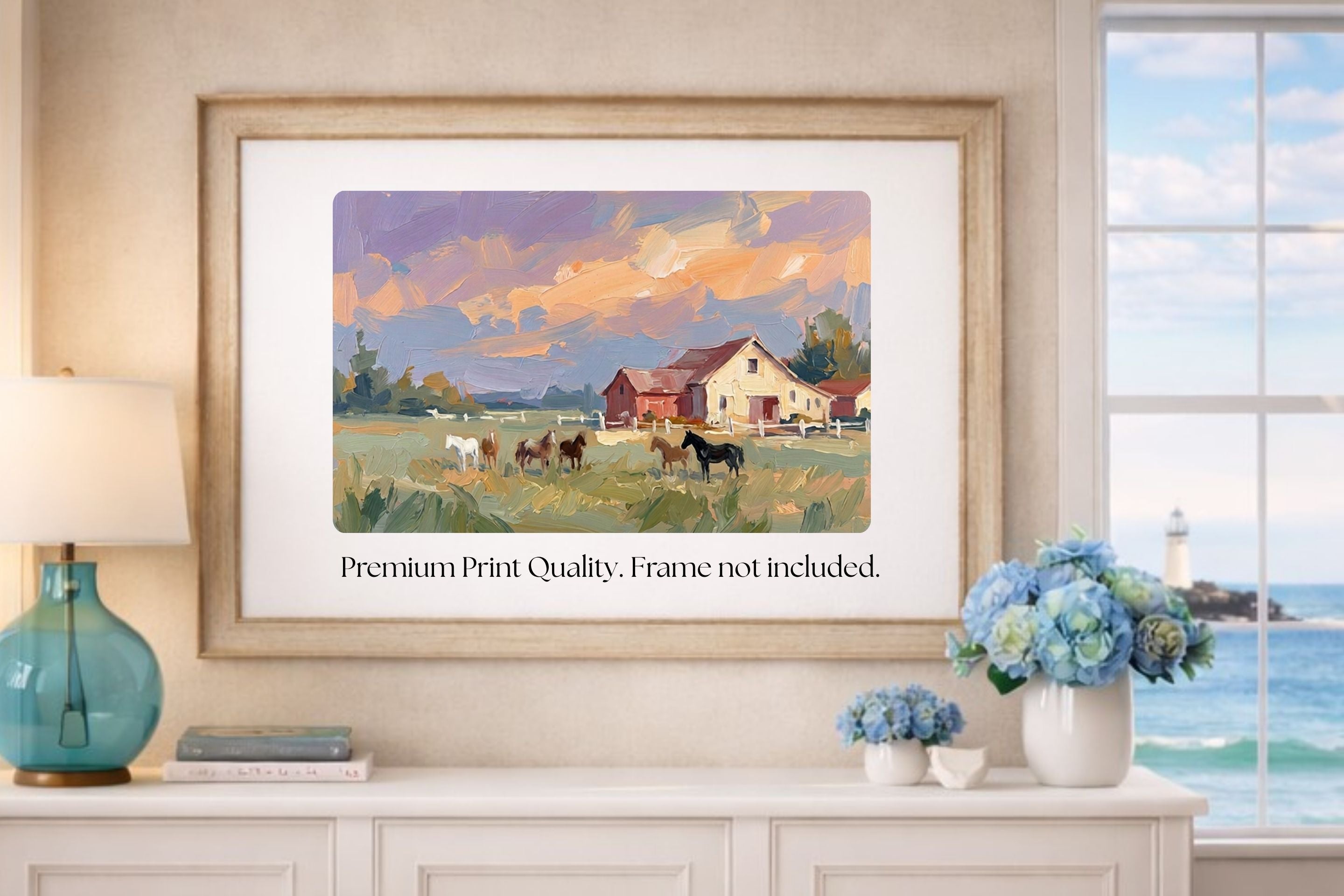 Spring Morning Stables |Pastel Impressionist Print| Horse Farm Print| Equestrian Wall Art| Giclée on Canvas, Wood, Metal, Fine Art Paper