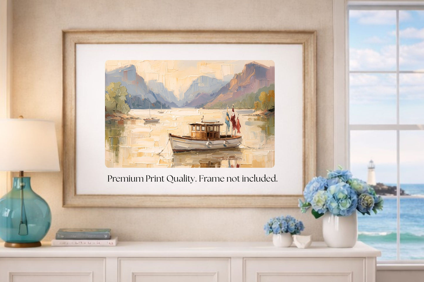 Silent Morning | Mountain Lake Boat Art Print | Impressionist Landscape | Coastal Cabin Decor | Giclée on Paper, Canvas, Wood & Metal