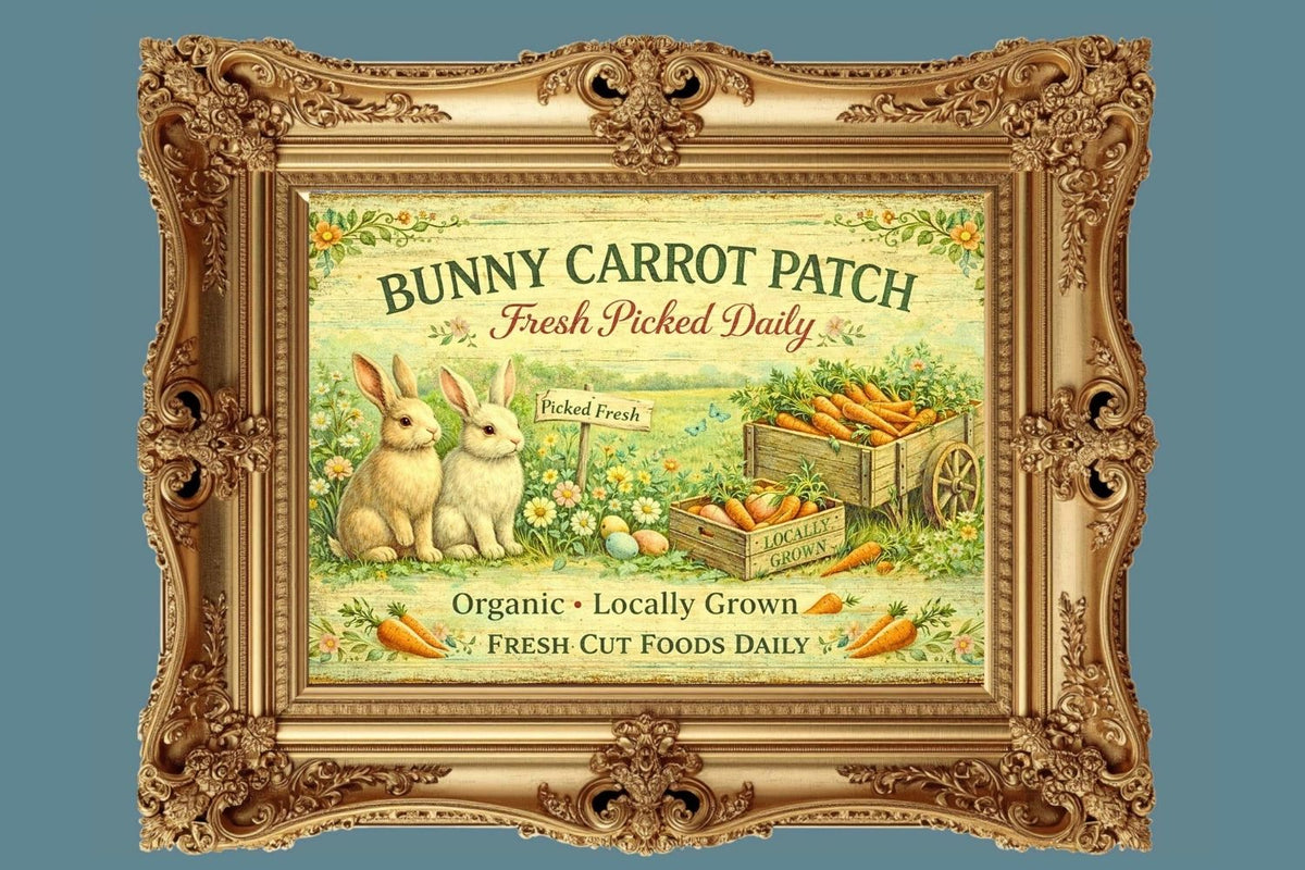 Bunny Carrot Patch Art| Giclee Paper,  Prints, Canvas, Wood, or Metal Art