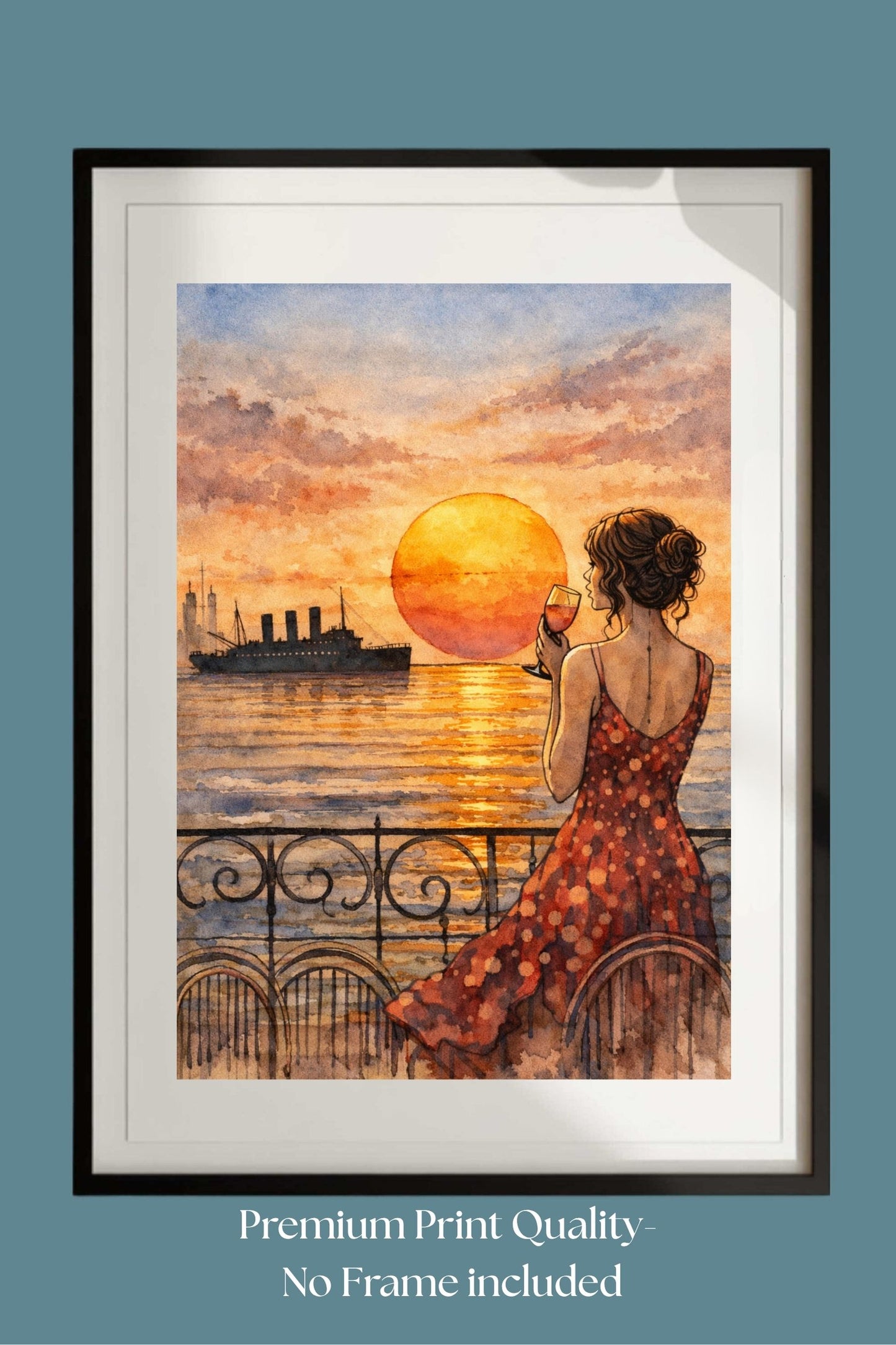 Sunset Views Of Caribbean Ship| Coastal Ocean Art. Giclee Paper- Wood- Metal- Canvas
