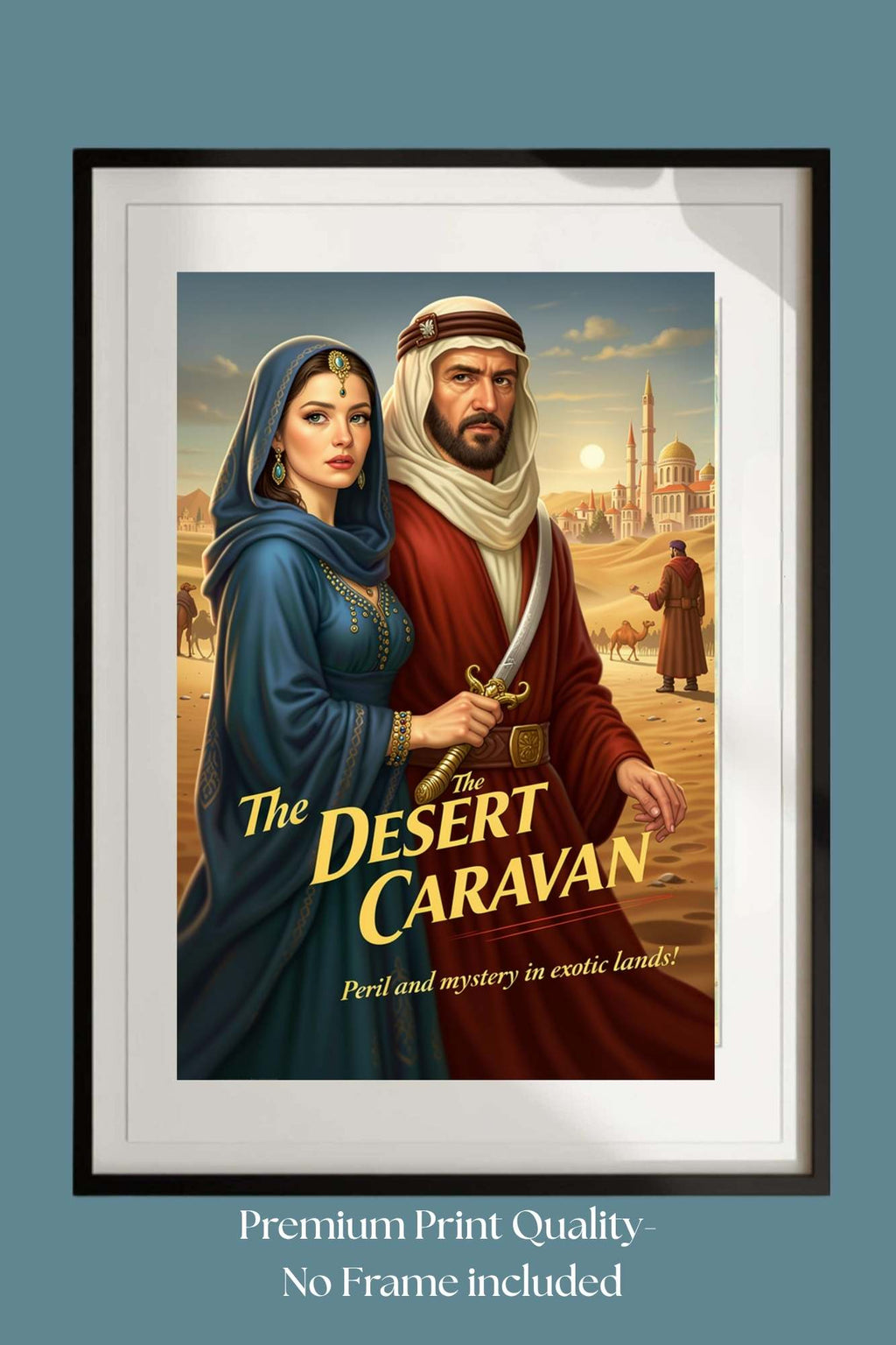 Desert Caravan Under Twilight Skies| Romantic And Danger In The Desert Art| Giclee Paper- Wood- Metal- Canvas