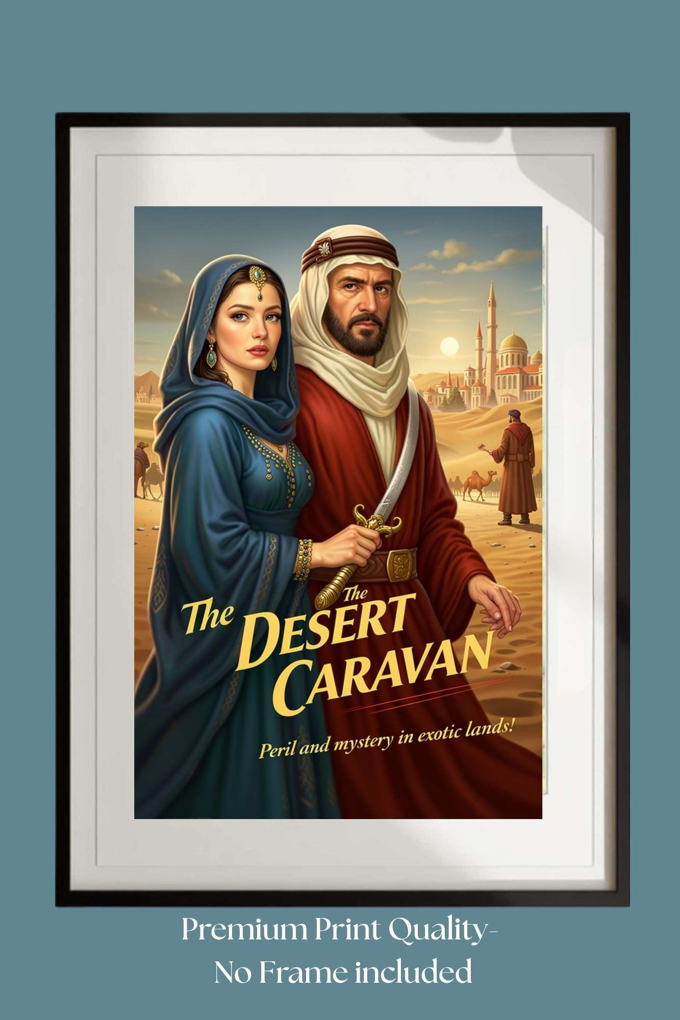 Desert Caravan Under Twilight Skies| Romantic And Danger In The Desert Art| Giclee Paper- Wood- Metal- Canvas