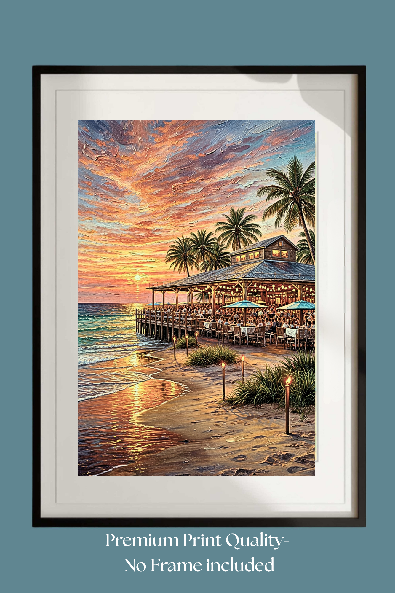 Beachside Dining At Sunset| Coastal Print| Vacation Art| Ocean Beach Print| Travel Poster| Giclee Paper- Wood- Metal- Canvas