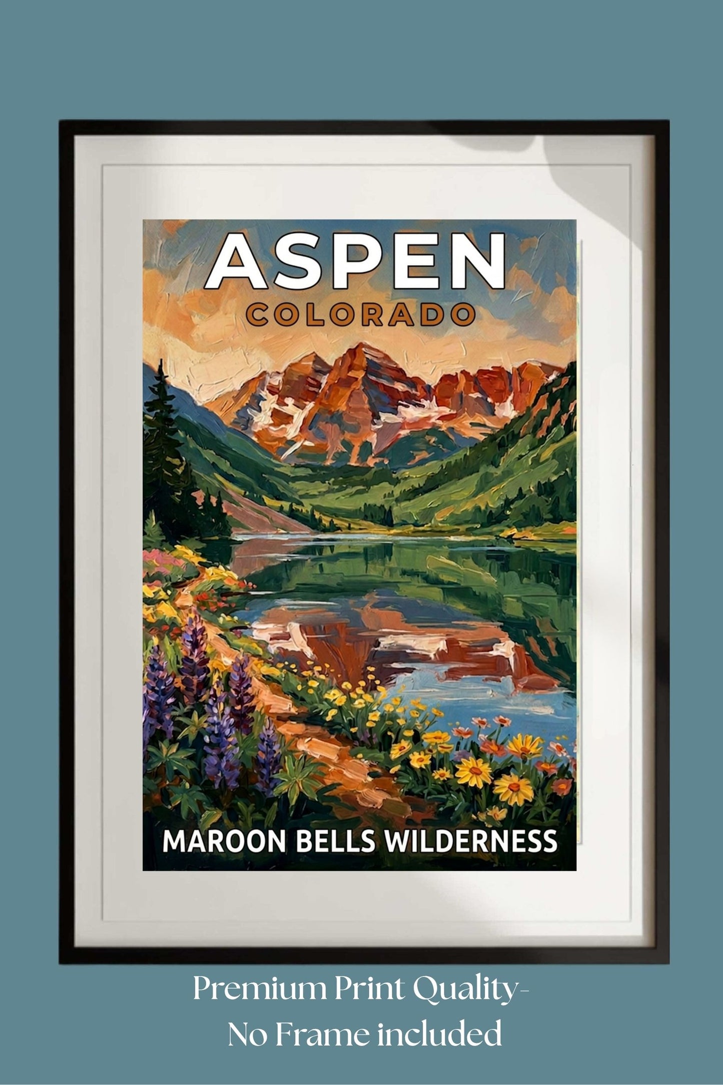 Aspen Colorado – Maroon Bells Wilderness | Mountain Lake Travel Poster | Impressionist Rocky Mountain Wall Print| Giclée Canvas, Metal, Wood & Paper Print
