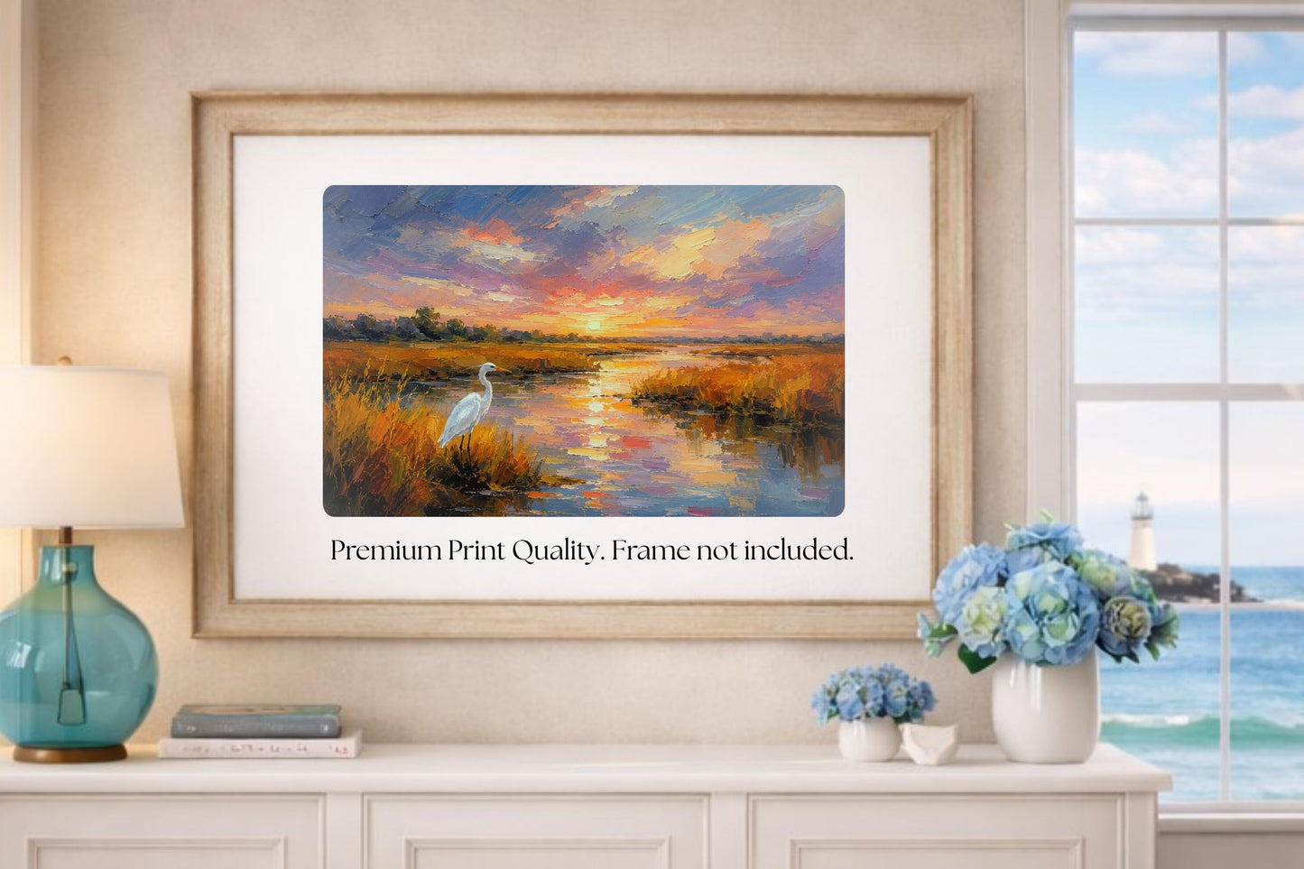 White Egret among the Reeds |Coastal Print| Shores Art | Florida River |Life in Tropical Area| Stream Art |Giclee Paper- Wood- Metal- Canvas