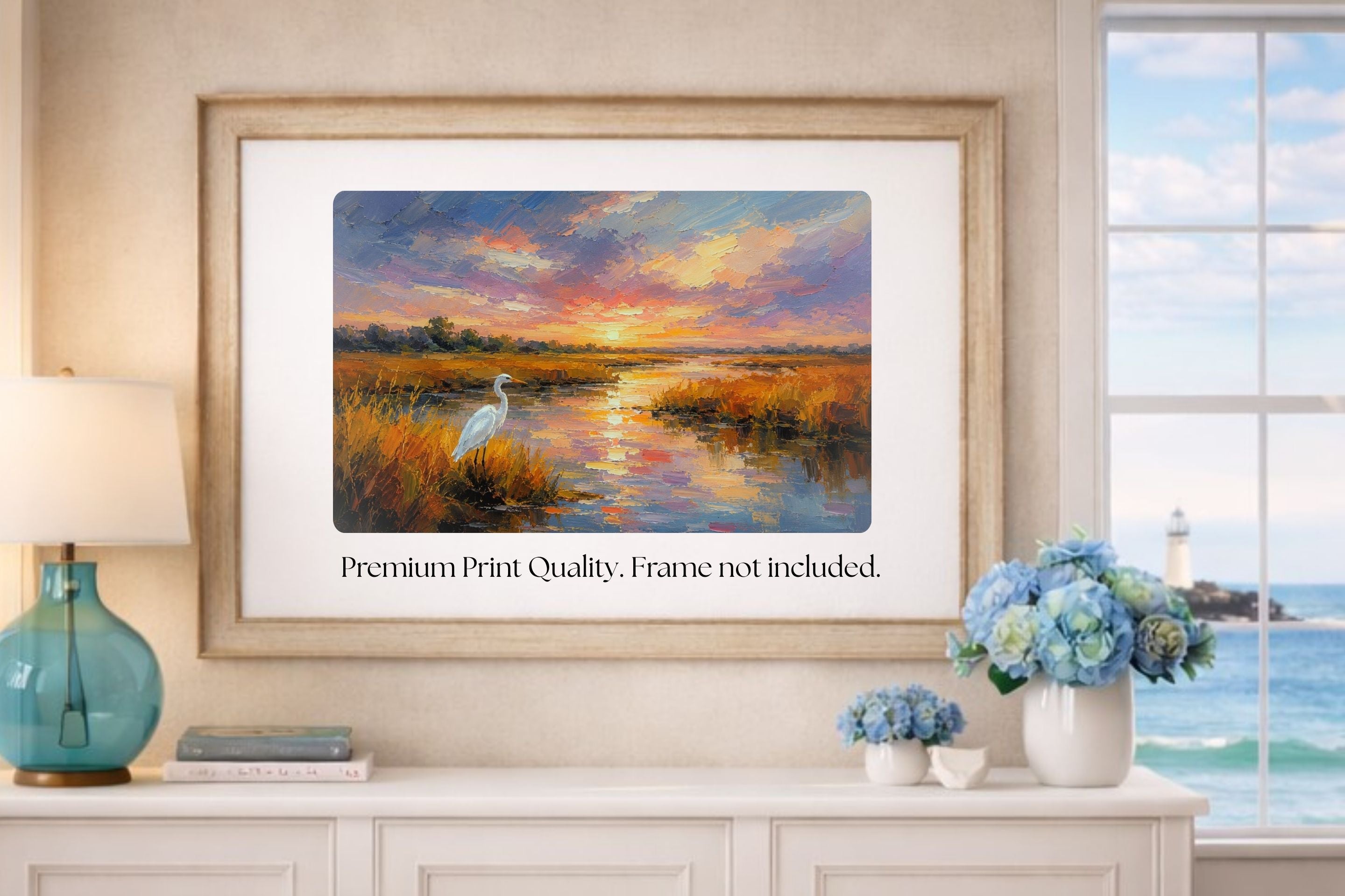 White Egret among the Reeds |Coastal Print| Shores Art | Florida River |Life in Tropical Area| Stream Art |Giclee Paper- Wood- Metal- Canvas