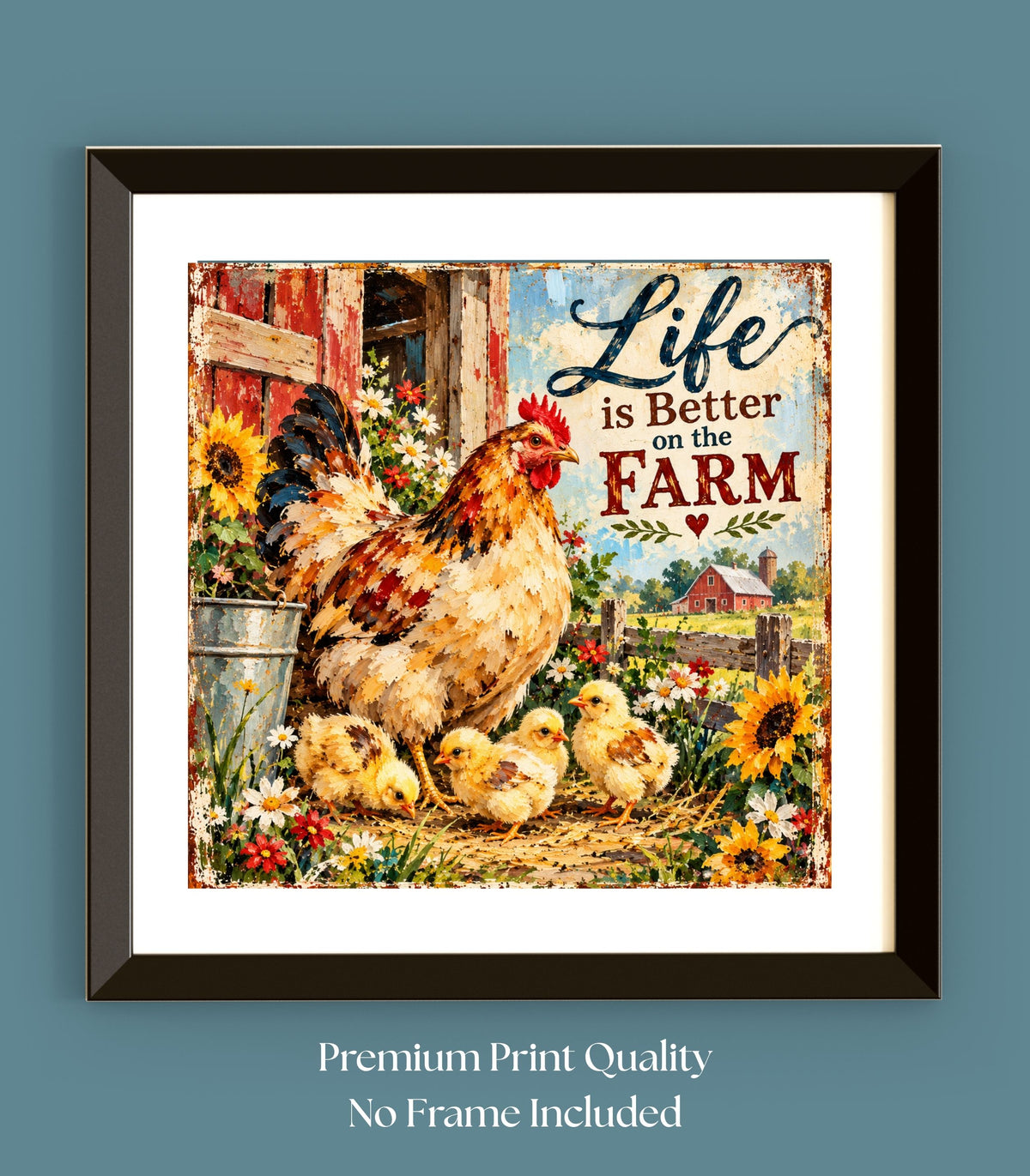Life Is Better on the Farm | Hen & Chicks Country Farm Art | Giclée Paper • Wood • Metal • Canvas