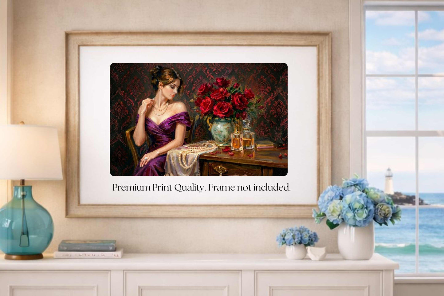 Lady of the Crimson Roses | Elegant Woman Portrait | Vintage Victorian Wall Art | Romantic Floral Giclée Print | Elegant Woman with Roses | Vintage Portrait Wall Art | Romantic Victorian Decor | Giclée Print on Paper, Canvas, Wood & Metal