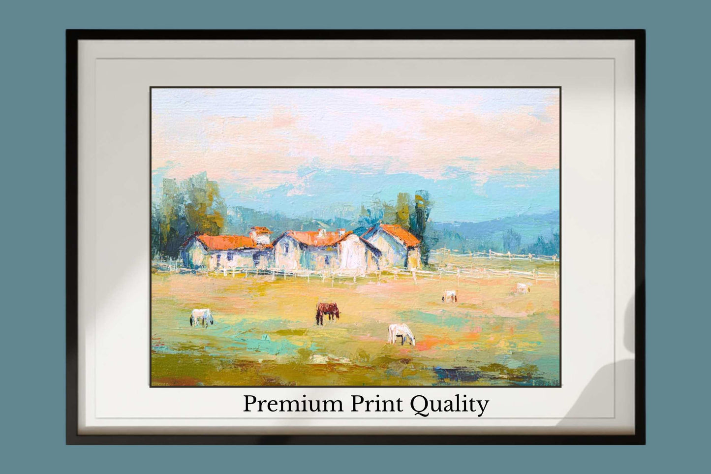 Tuscan Horse Farm at Dusk – Impressionist Landscape Print, Equestrian Wall Art, Giclée on Canvas, Wood, Metal & Fine Art Paper
