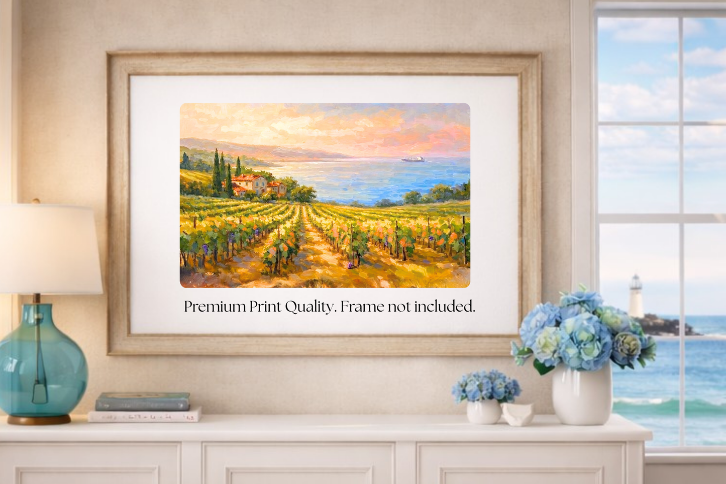Mediterranean Vineyard by the Sea | Wine Country Art | Giclée Paper • Canvas • Birch Wood • Metal Panels