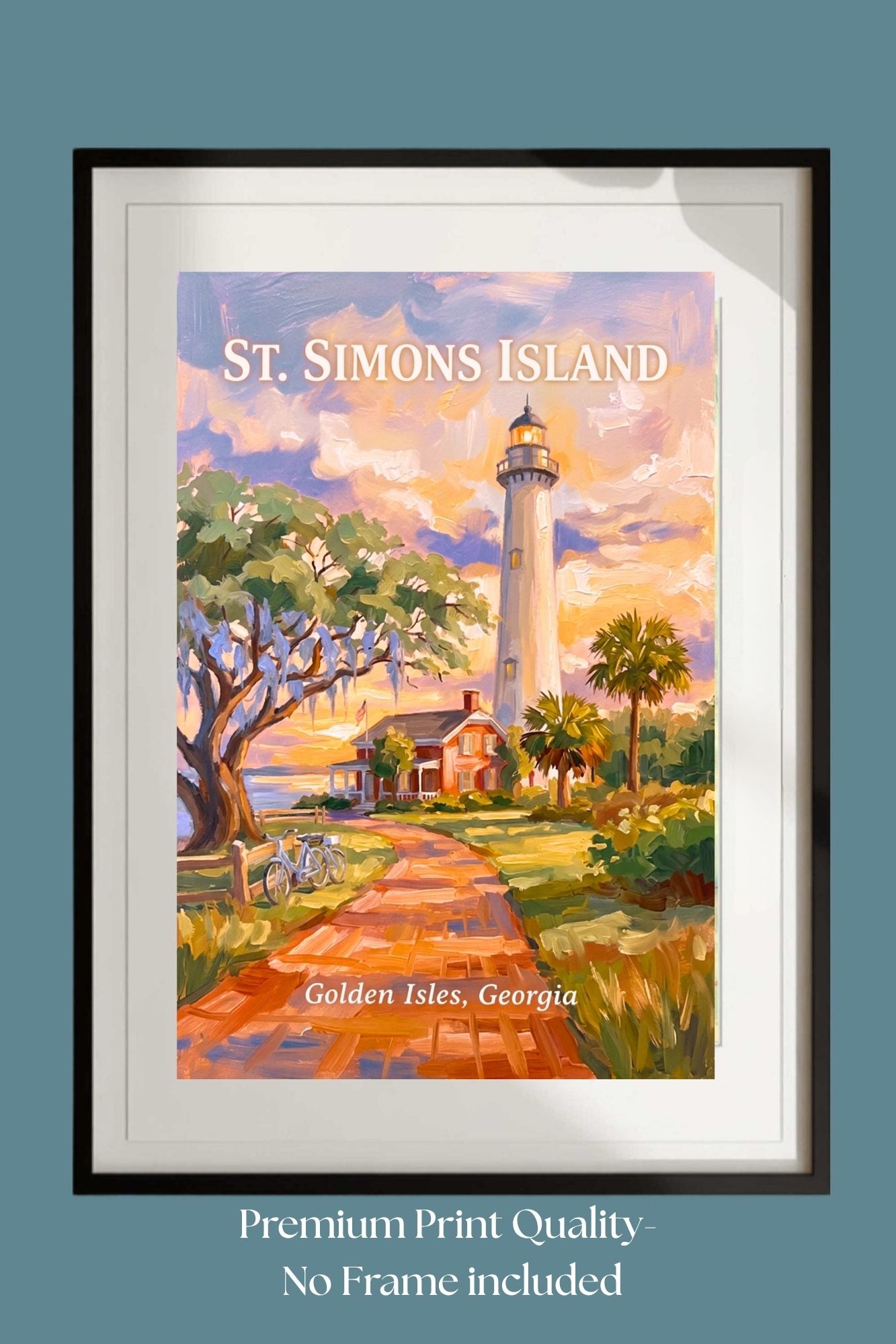 St. Simons Island Lighthouse Scene| Lighthouse Print| Travel Poster|  Giclee Paper- Wood- Metal- Canvas