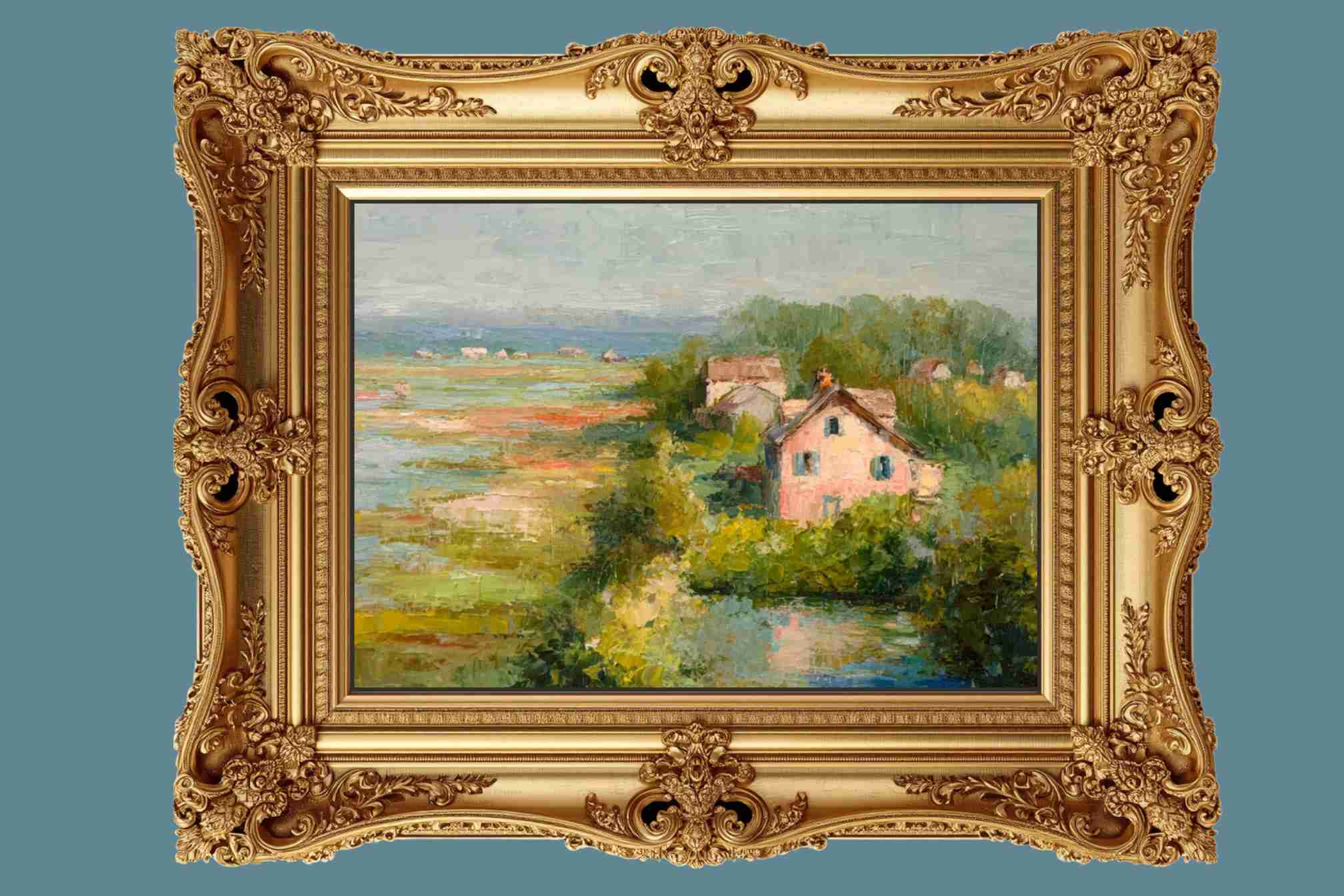 The Pink Cottage | Impressionist Print| Marsh Cottage Art| Coastal Wall Art| Giclée on Canvas, Wood, Metal & Fine Art Paper