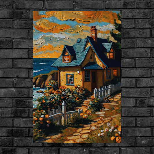 Hydrangea Cottage | Floral Garden Art| Coastal Vintage Style |Giclee Paper- Wood- Metal- Canvas