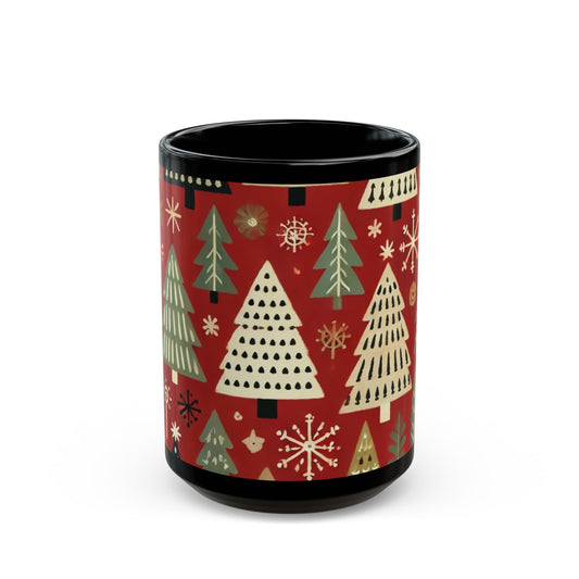 Christmas Tree Green and Red- 11 oz or 15 oz Ceramic Black Mugs