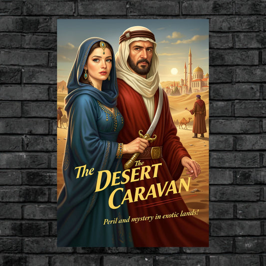 Desert Caravan Under Twilight Skies| Romantic And Danger In The Desert Art| Giclee Paper- Wood- Metal- Canvas