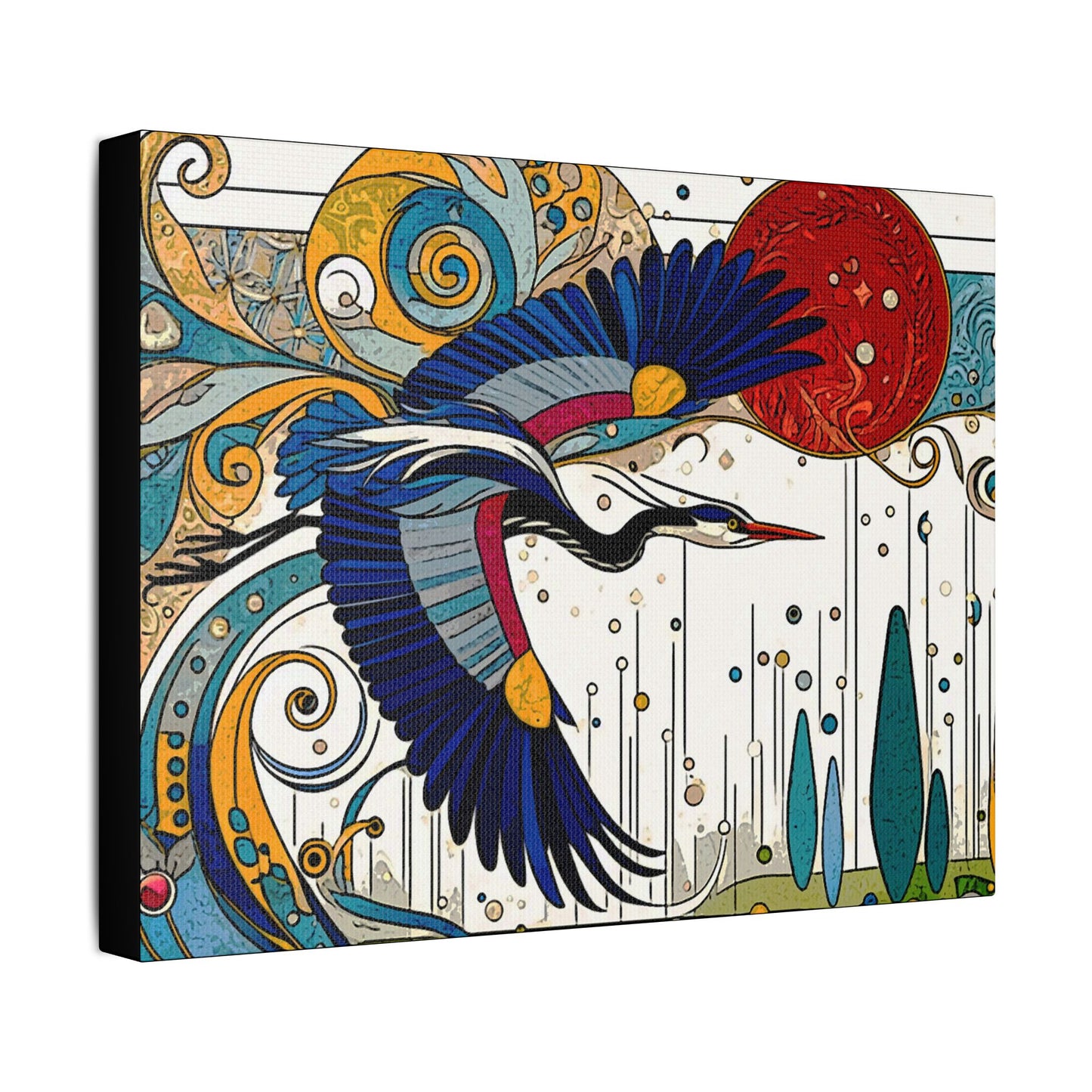 Blue Heron- Art- Gallery Wrapped- Satin Stretched Canvas Gallery Wraps - No Frame Needed