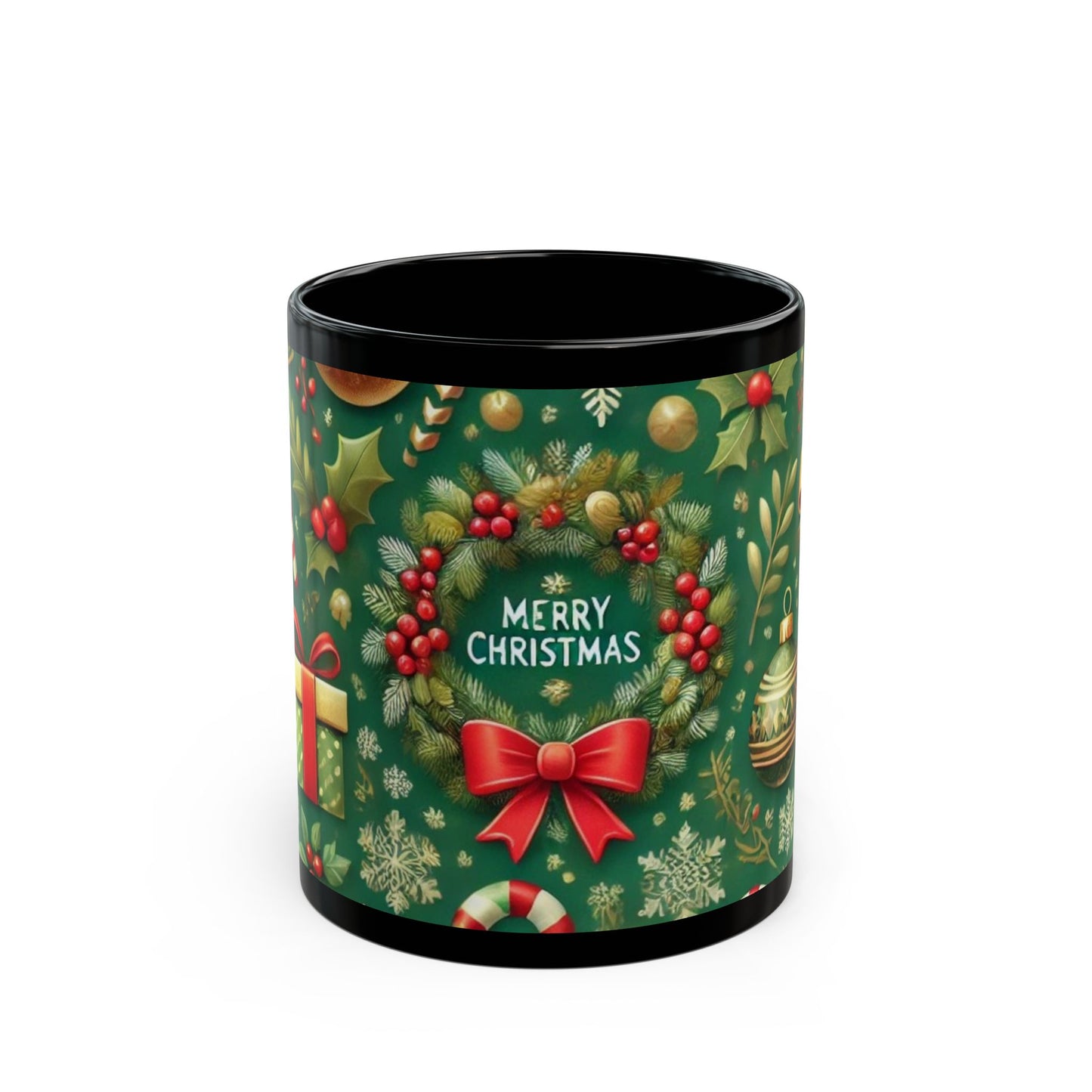 Merry Christmas- 11 oz or 15 oz Ceramic Black Mugs
