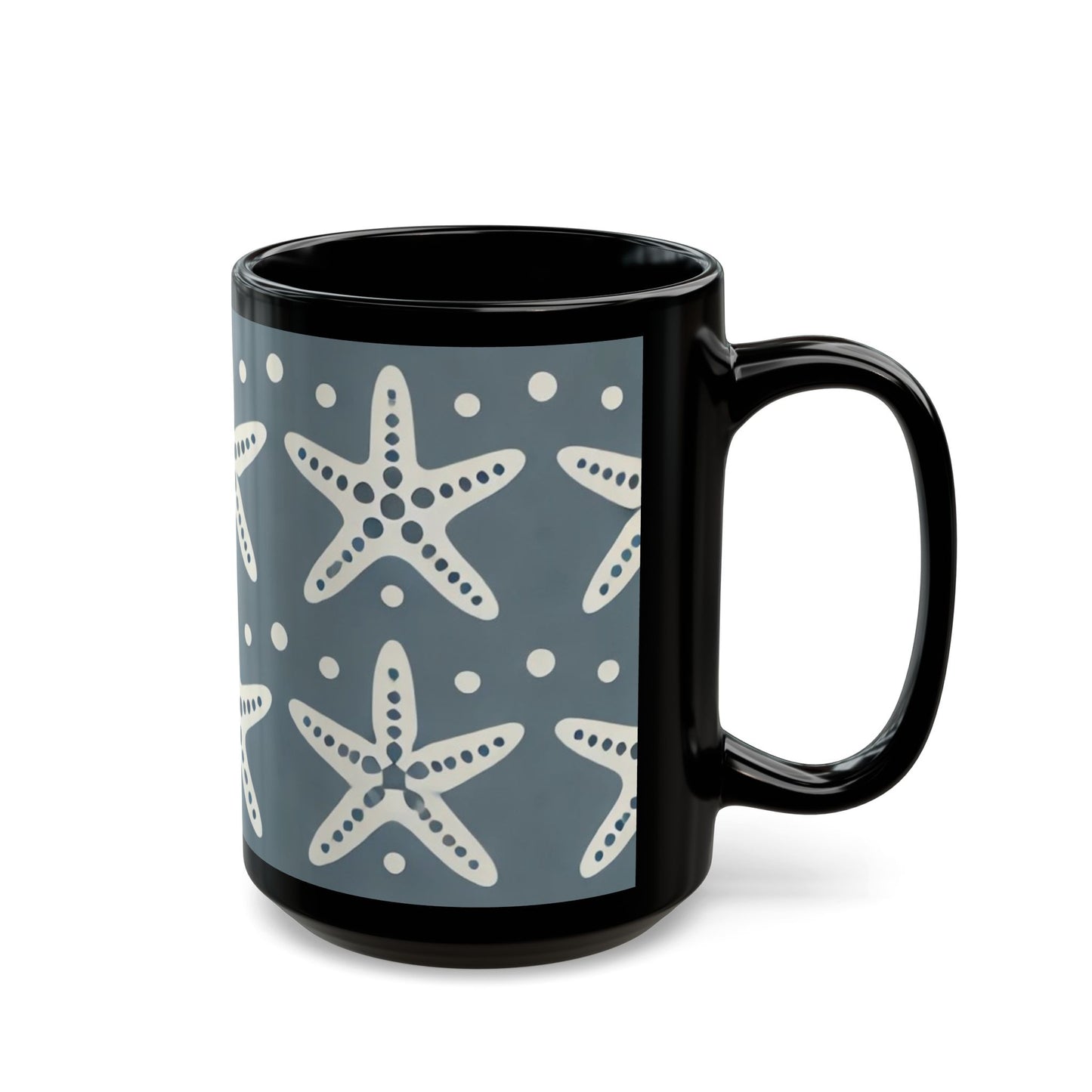 Modern White Starfish- 11 oz or 15 oz Ceramic Black Mugs