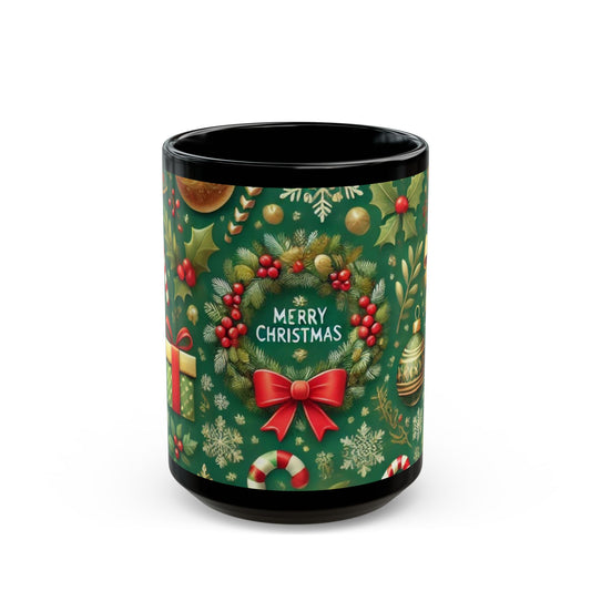 Merry Christmas- 11 oz or 15 oz Ceramic Black Mugs