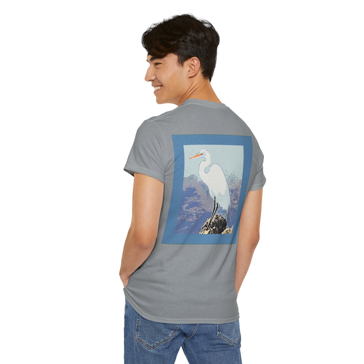 White Egret- Amazing Unisex Heavy Cotton Short Sleeve Tee Shirts!