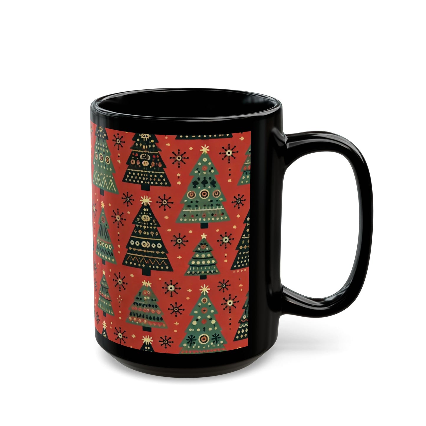Modern Christmas Trees -  11 oz or 15 oz Ceramic Black Mugs