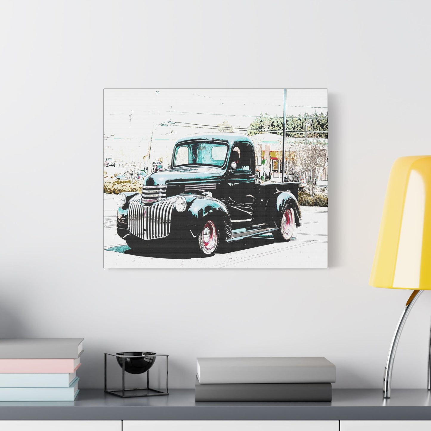 Black Vintage Truck- Art- Gallery Wrapped- Satin Stretched Canvas Gallery Wraps - No Frame Needed