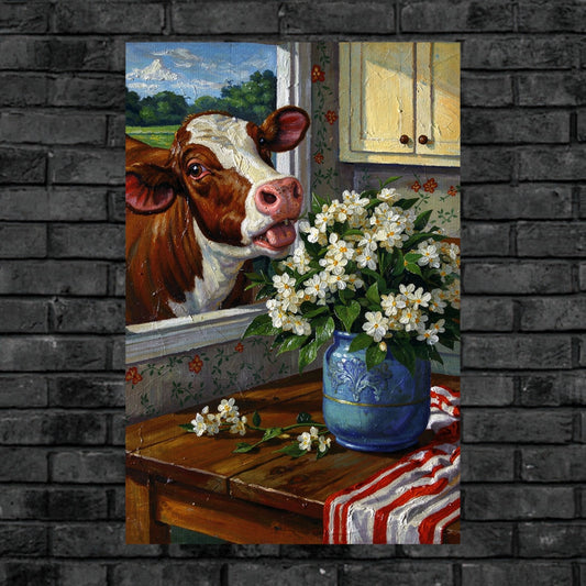 Mabel Cow Eating Lunch| Farmhouse Animal Art | Giclee Paper- Wood- Metal- Canvas