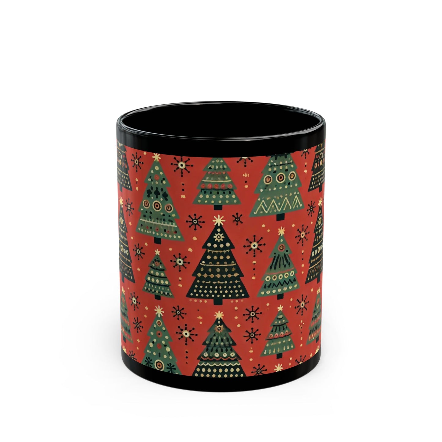 Modern Christmas Trees -  11 oz or 15 oz Ceramic Black Mugs