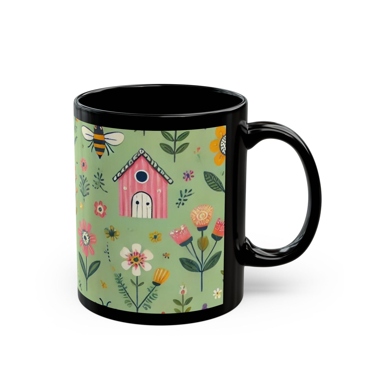 Green Spring Garden- 11 oz or 15 oz Ceramic Black Mugs