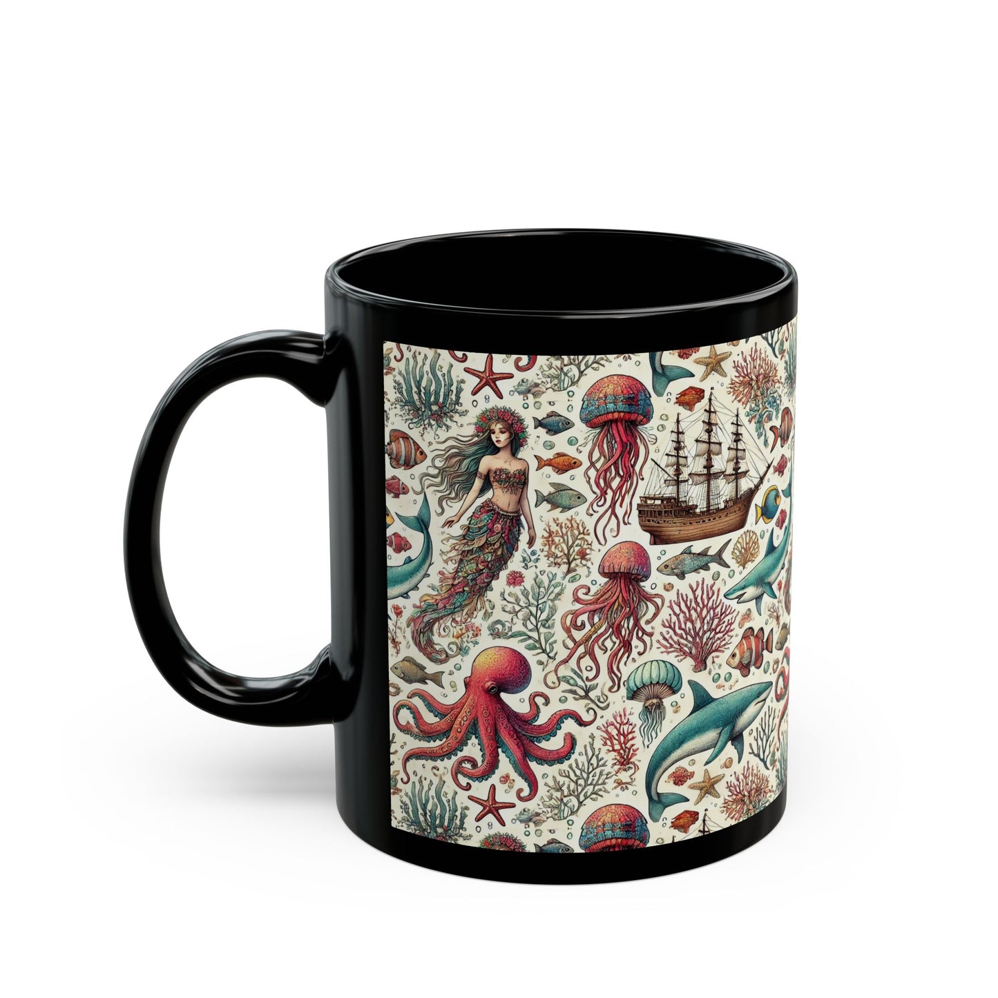 Under the Seas- 11 oz or 15 oz Ceramic Black Mugs