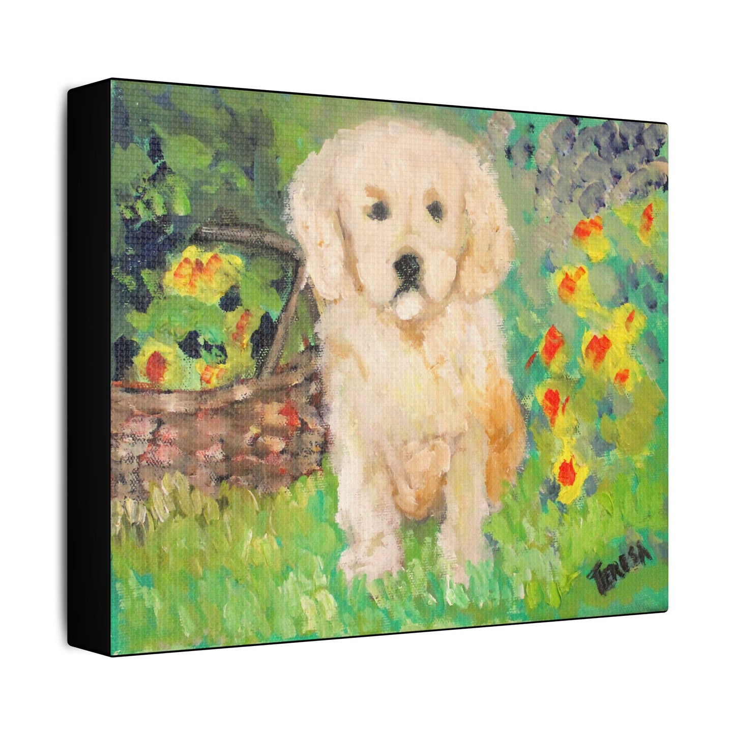 Golden Puppy- Art- Gallery Wrapped- Satin Stretched Canvas Gallery Wraps - No Frame Needed