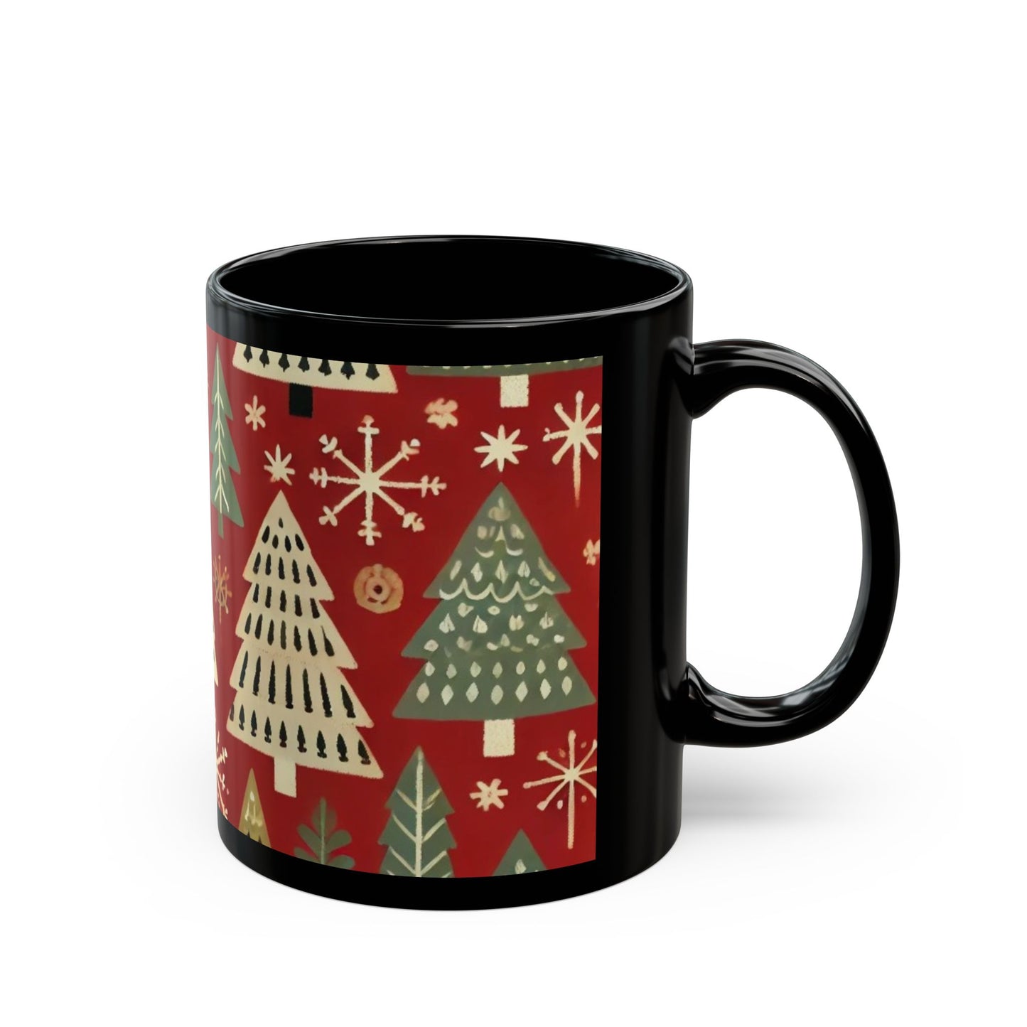 Christmas Tree Green and Red- 11 oz or 15 oz Ceramic Black Mugs
