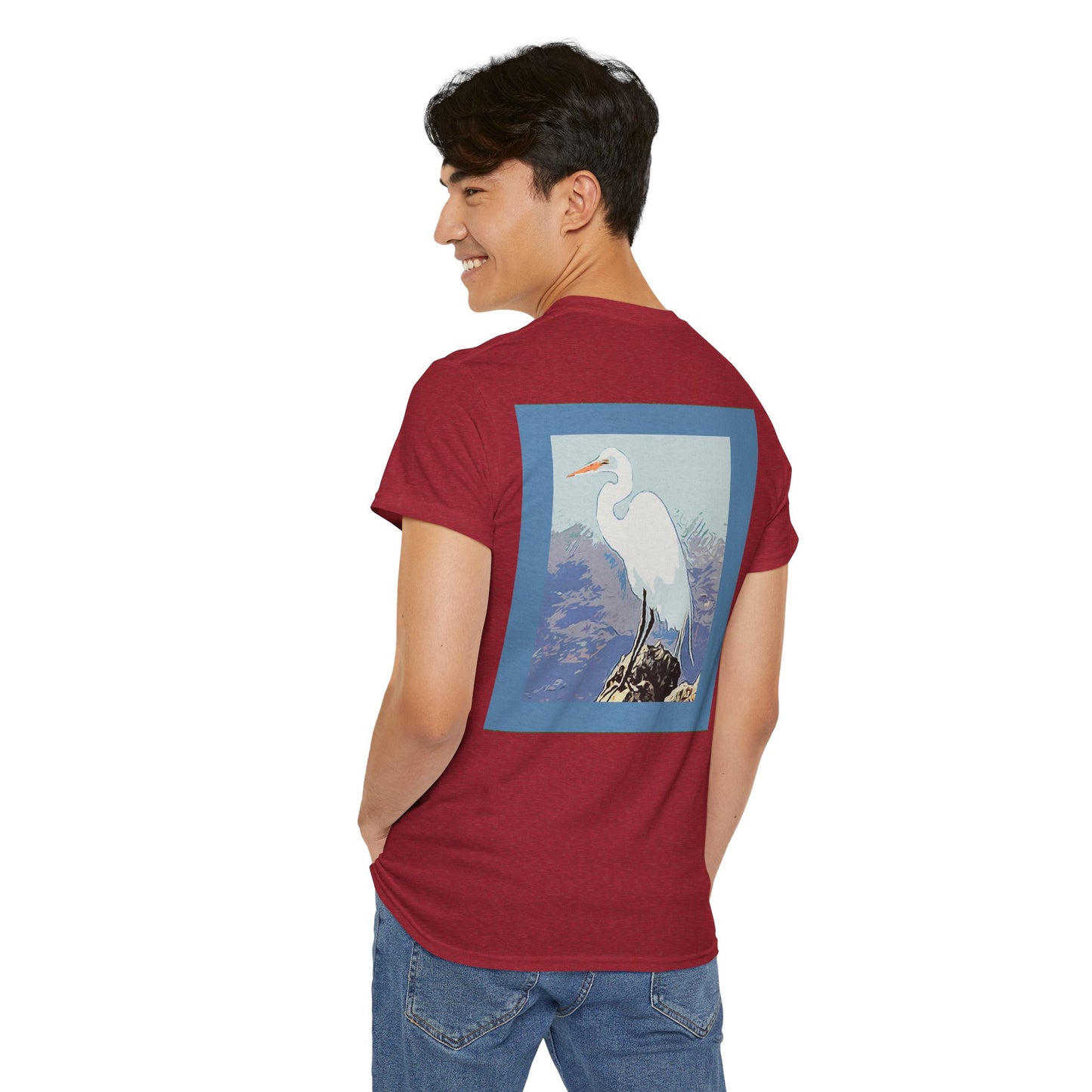 White Egret- Amazing Unisex Heavy Cotton Short Sleeve Tee Shirts!
