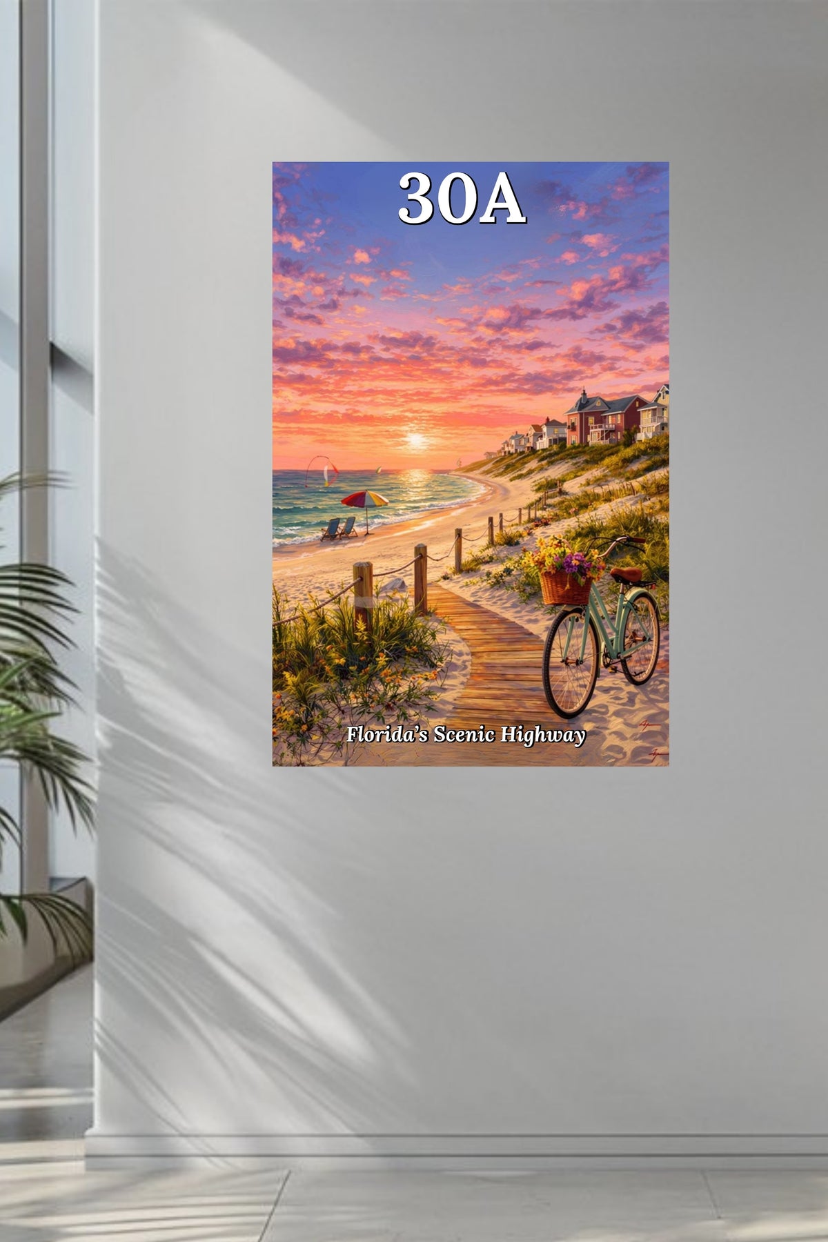 Bicycle Ride Along Florida 30A| Beach and Sunset Art| Travel Poster| Giclee Paper- Wood- Metal- Canvas