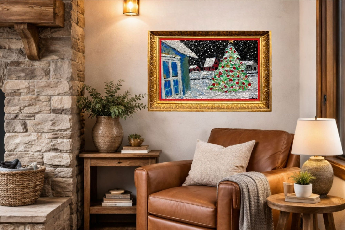 Country Christmas Morning| Merry Christmas| Vintage Style Art| Giclee Paper- Wood- Metal- Canvas