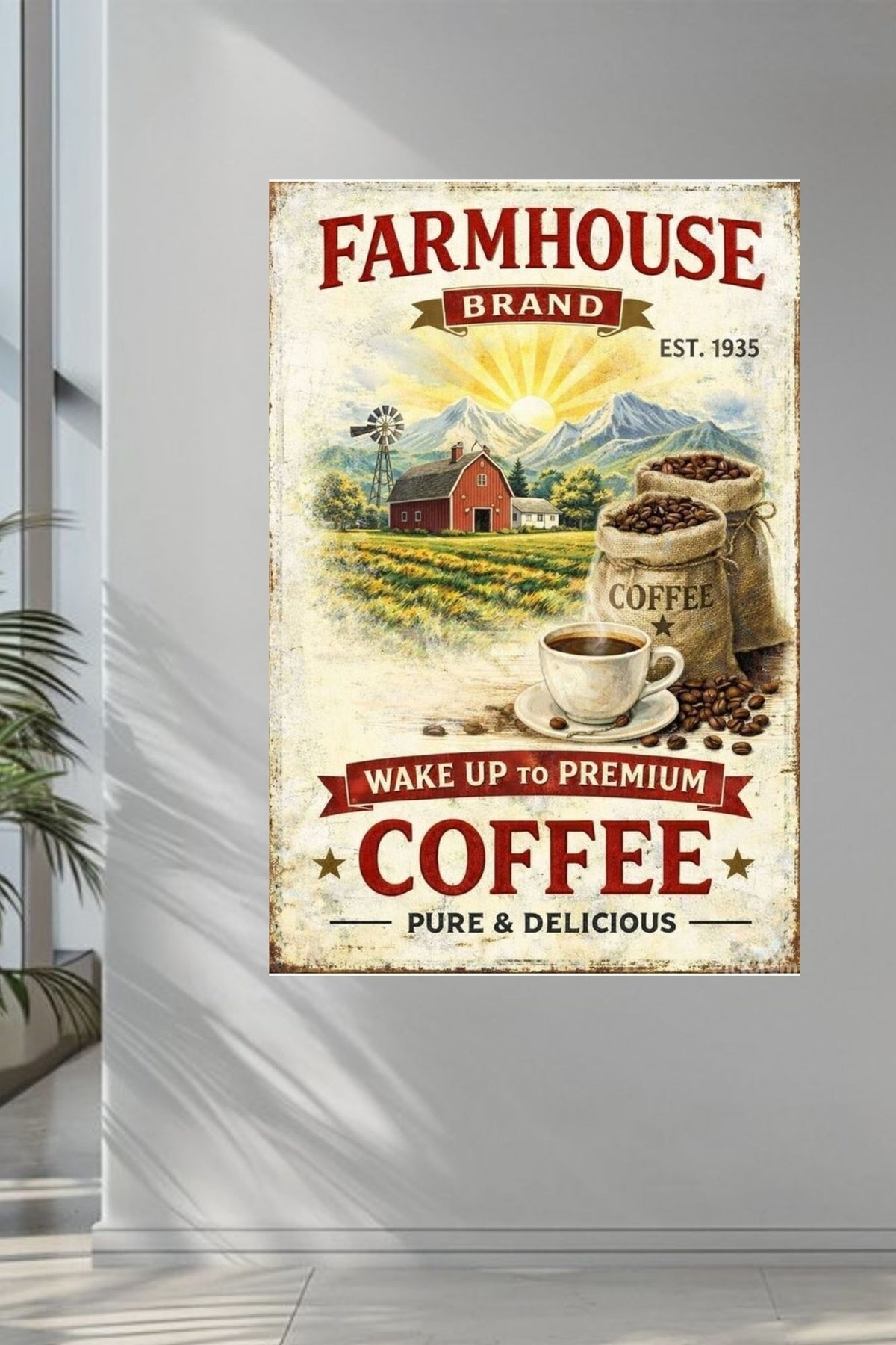 Farmhouse Morning Coffee | Vintage Coffee Sign Wall Art | Prints on Paper, Canvas, Wood or Metal