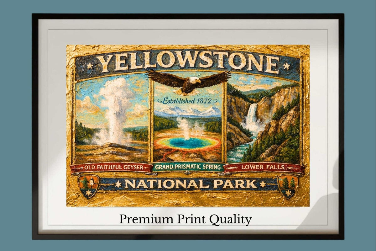 Yellowstone's Iconic Natural Wonders| Vintage Sign Art|  Prints, Canvas, Wood, or Metal Art