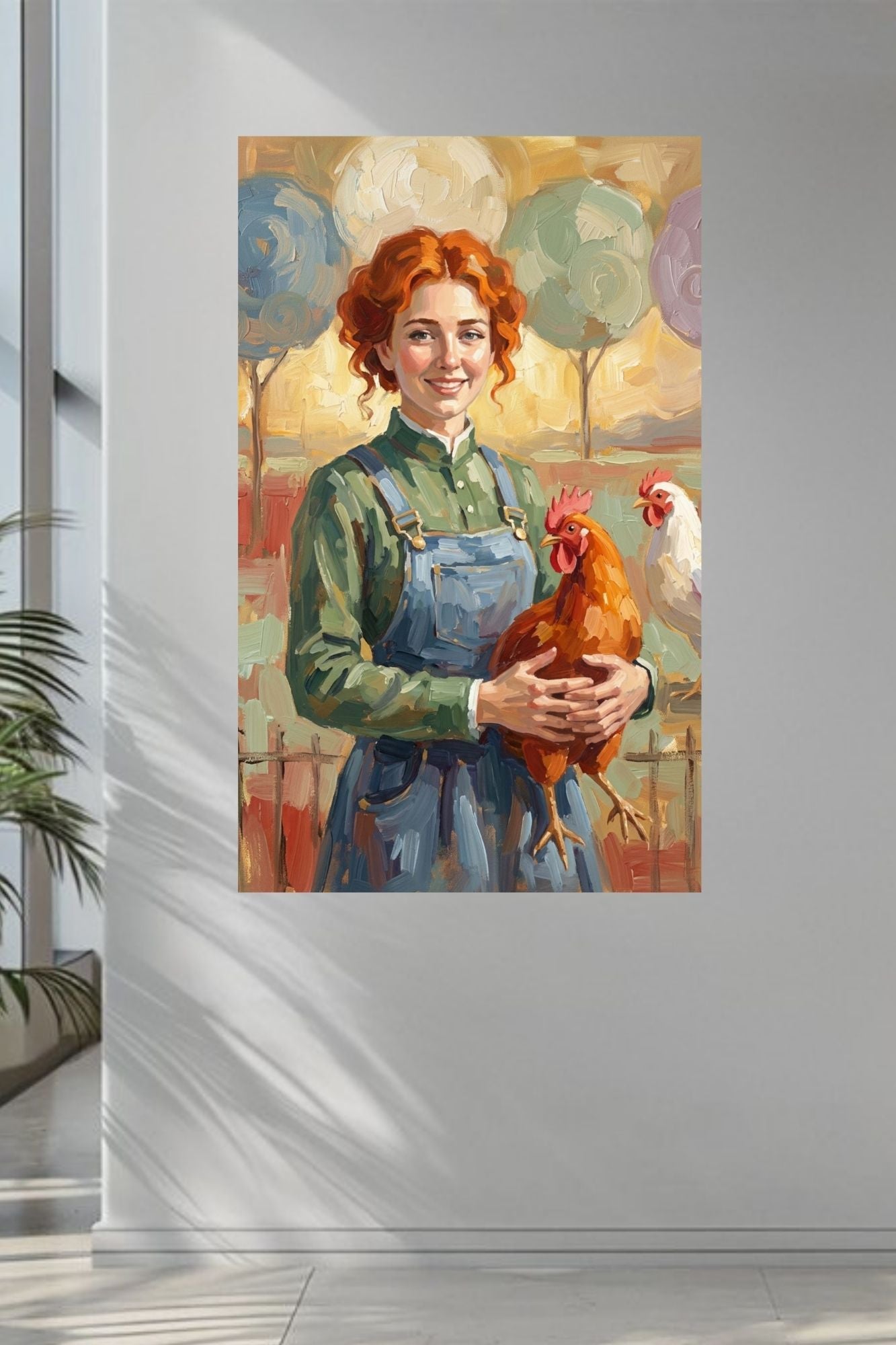 Modern Farm Woman| Farm-Chicken Art| Giclee Paper- Wood- Metal- Canvas