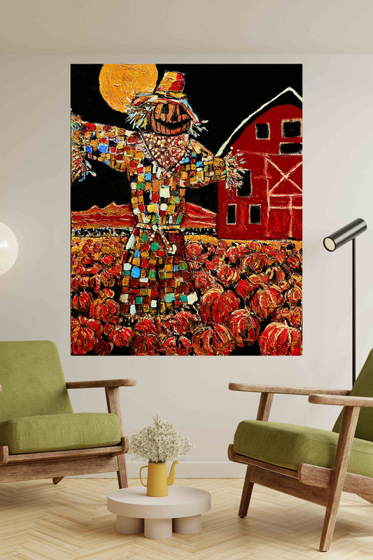 Scary Scarecrow- Farm| Autumn Art| Halloween Pumpkins| Giclee Paper- Wood- Metal- Canvas