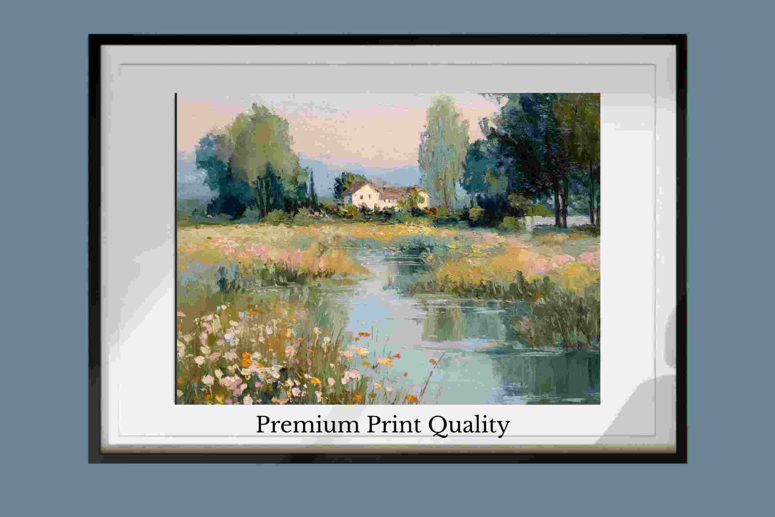 Gentle Waters Cottage |Impressionist Print| Stream and Wildflower Art| Cottage Garden Wall Art| Giclée on Canvas, Wood, Metal & Fine Art Paper