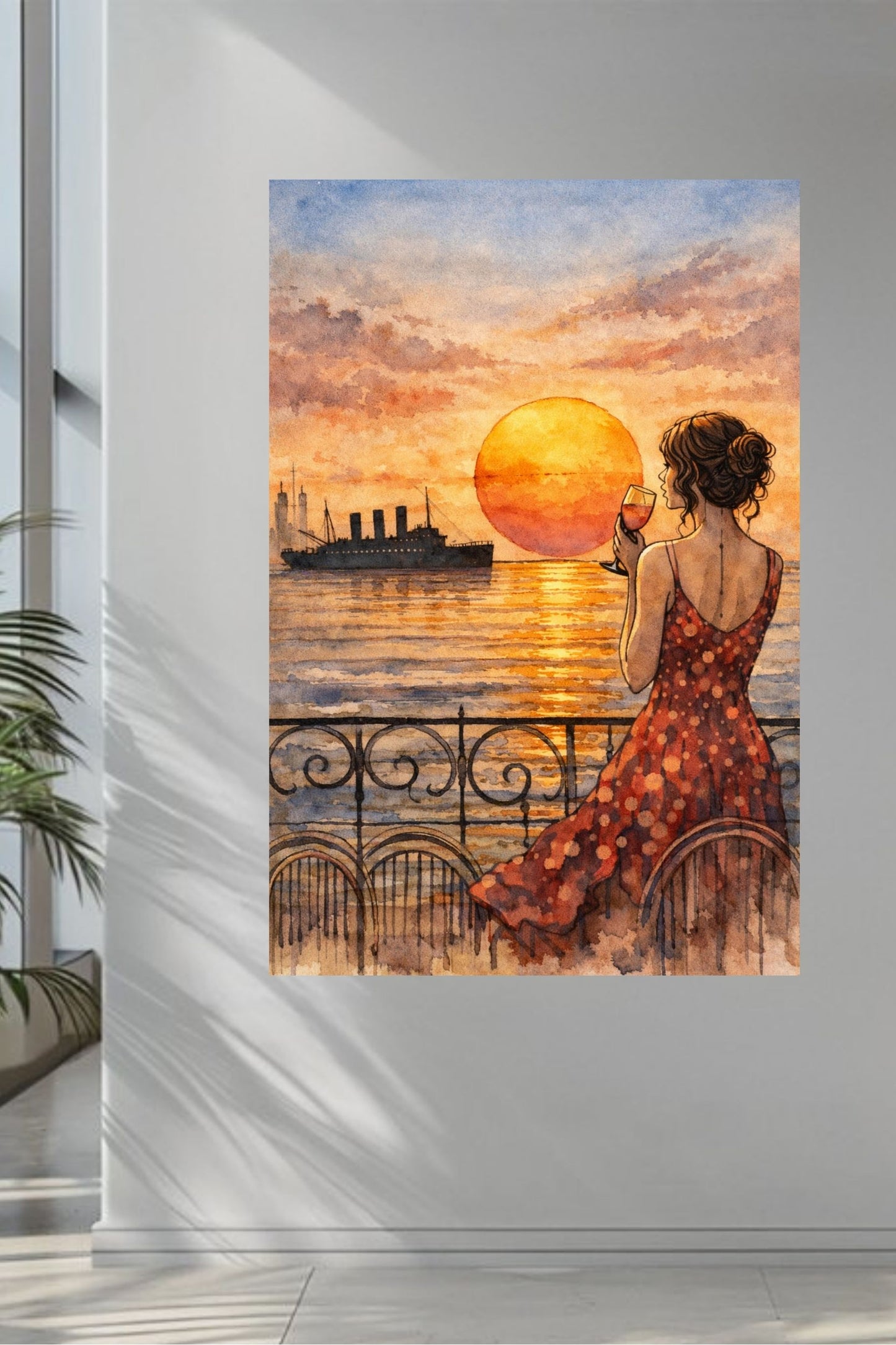 Sunset Views Of Caribbean Ship| Coastal Ocean Art. Giclee Paper- Wood- Metal- Canvas