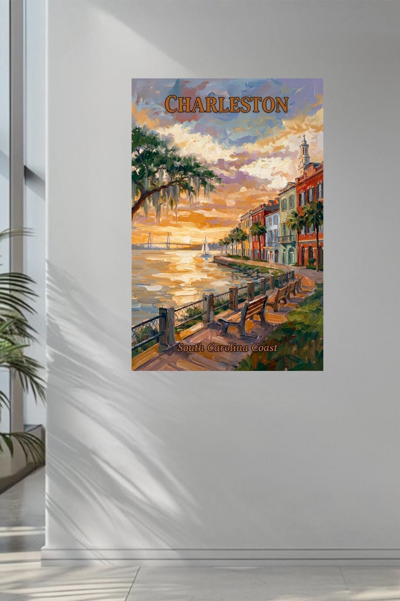 Charleston Sunset And Coastal Charm| US East Coast Art | Travel Poster|Prints Giclee Paper Giclee Canvas Birch Wood And Metal Panels
