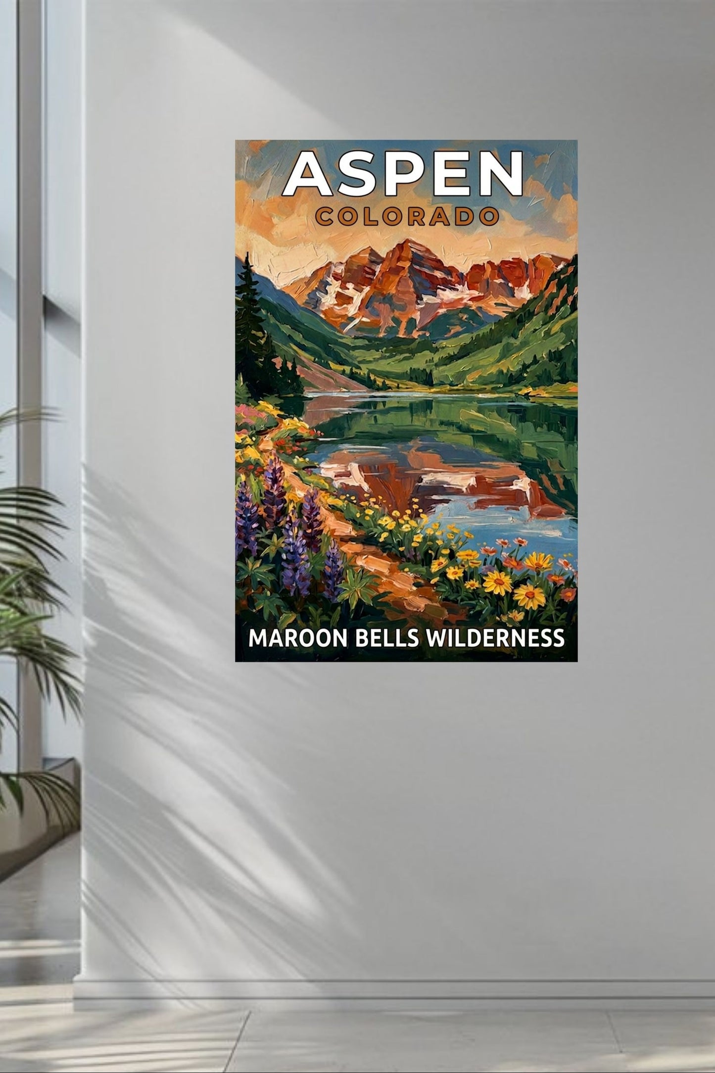 Aspen Colorado – Maroon Bells Wilderness | Mountain Lake Travel Poster | Impressionist Rocky Mountain Wall Print| Giclée Canvas, Metal, Wood & Paper Print