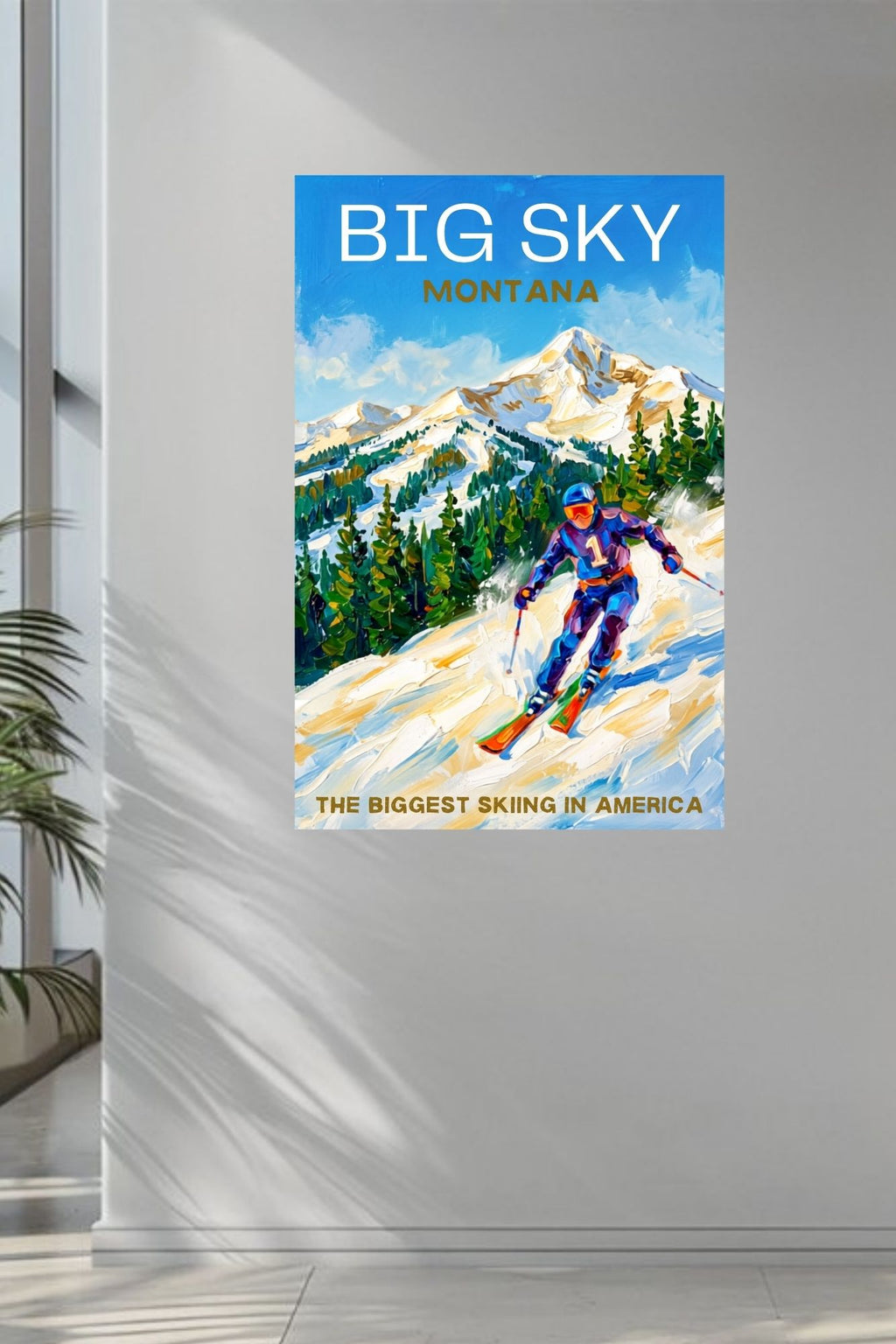Big Sky Montana | Snow Print| The Biggest Skiing in America Travel Poster | Mountain Ski Resort| Giclée Print on Paper, Canvas, Wood, Metal